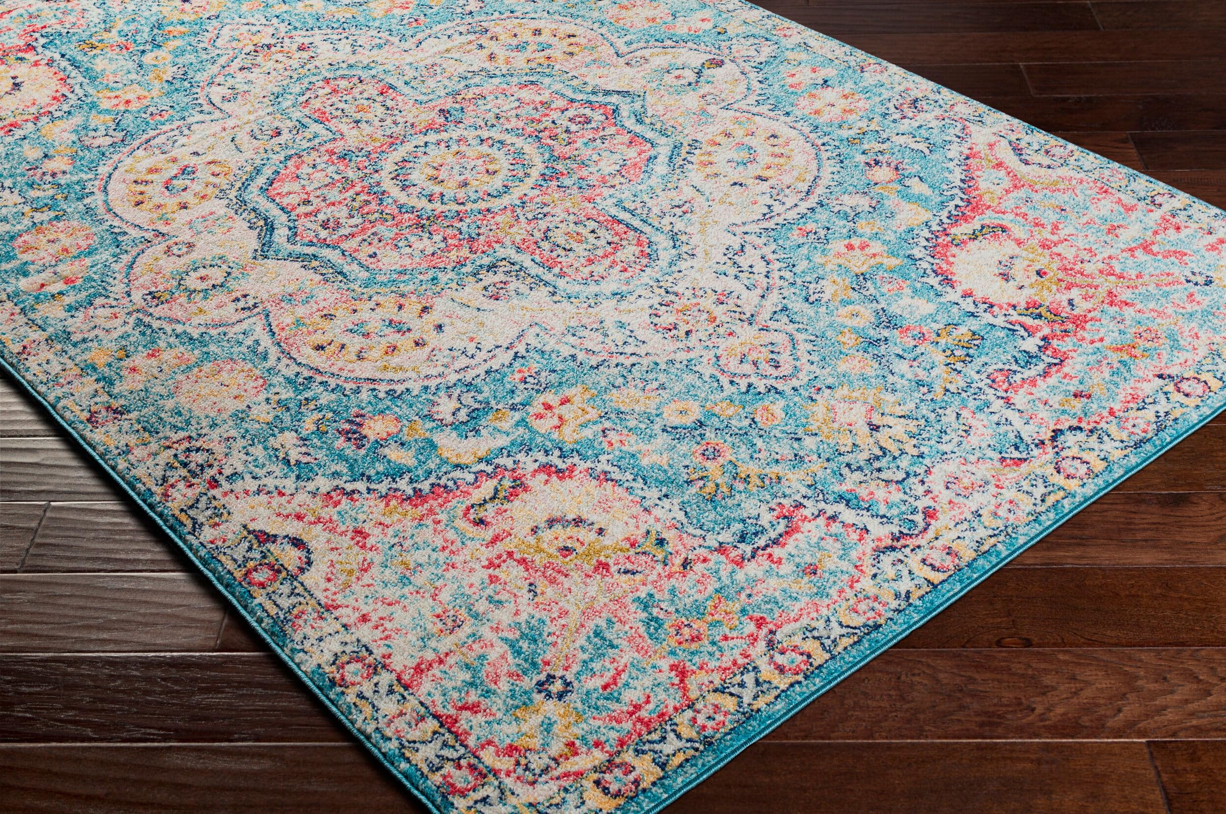 Livabliss Area Rugs - 2x3 Romaine Vintage Boho Navy Sky Blue Rose Area Rug for Living Room Bedroom - Floral Medallion Stain Resi