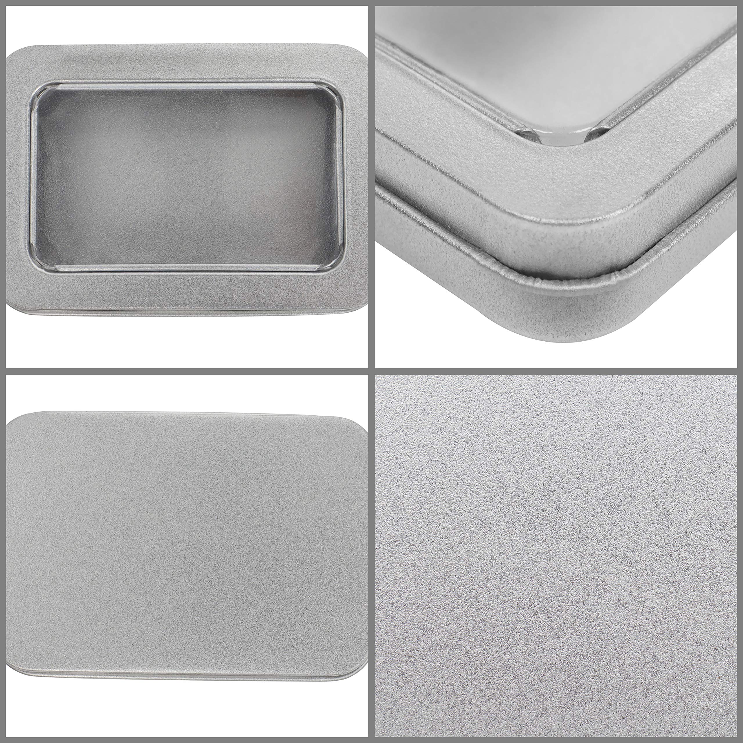 Kurtzy Silver Metal Storage Tin Box With Lid (10 Pack) - 9 X 6.3 X 1.8Cm / 3.54 X 2.48 X 0.71 Inches - Small & Portable Non-Hing