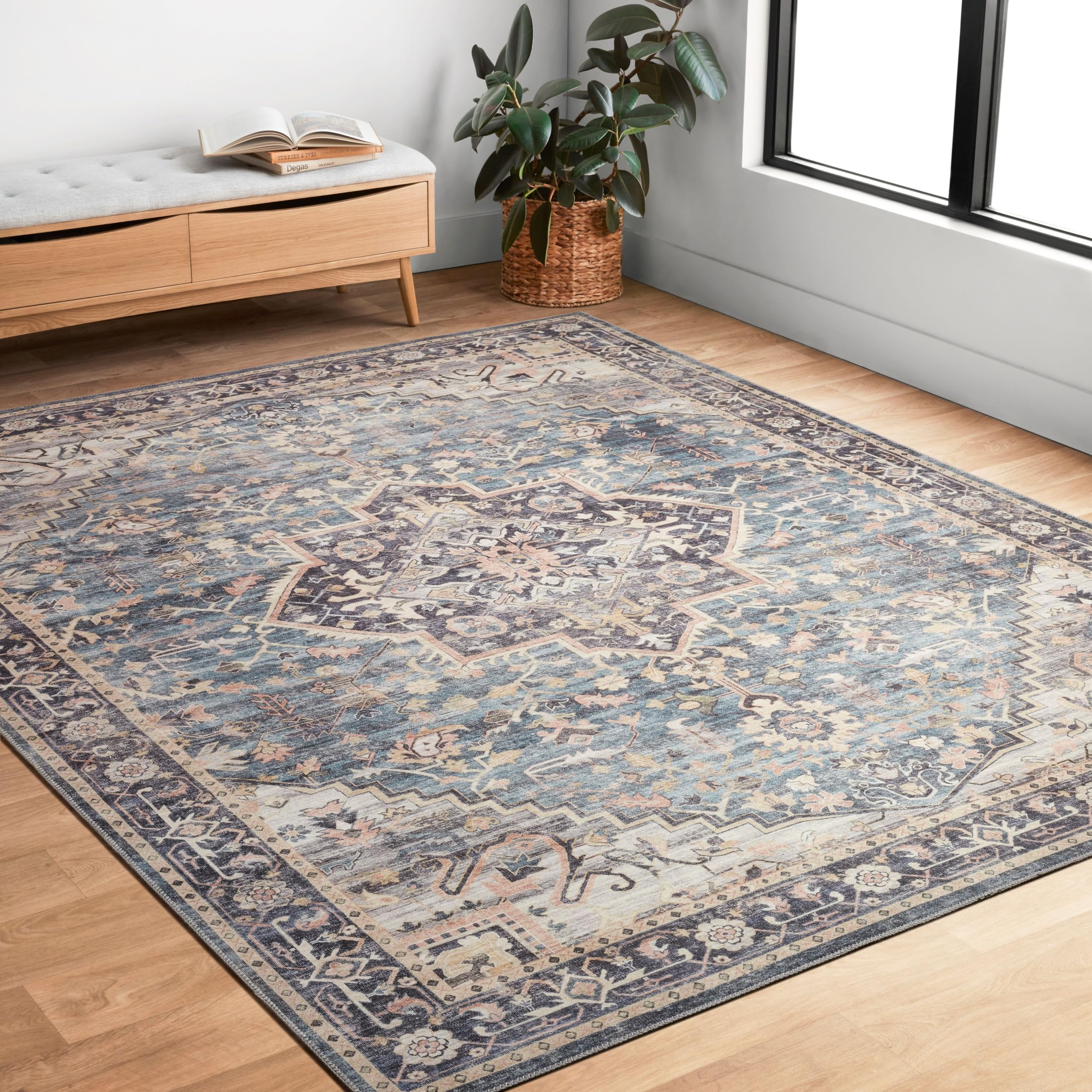 Loloi II Hathaway Collection HTH-01 Navy / Multi 9-0 x 12-0, .25 Thick, Area Rug, Soft, Durable, Printed, Modern, Low Pile, No