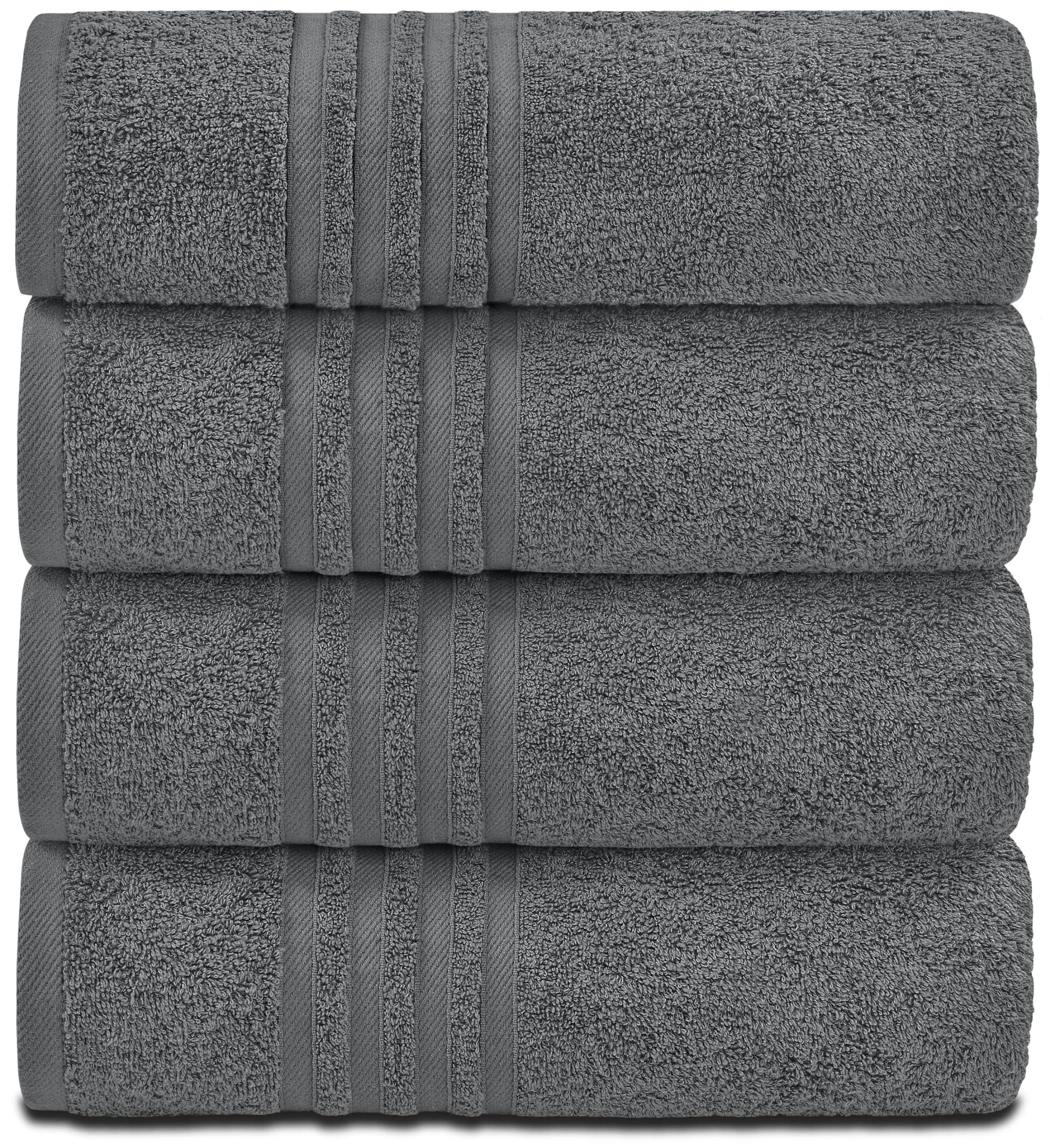 White Classic Wealuxe Grey Bath Towels Set Of 4, Cotton Body Towel For Hotel, Gym, Spa, Soft Extra Absorbent Quick Dry Towels Fo