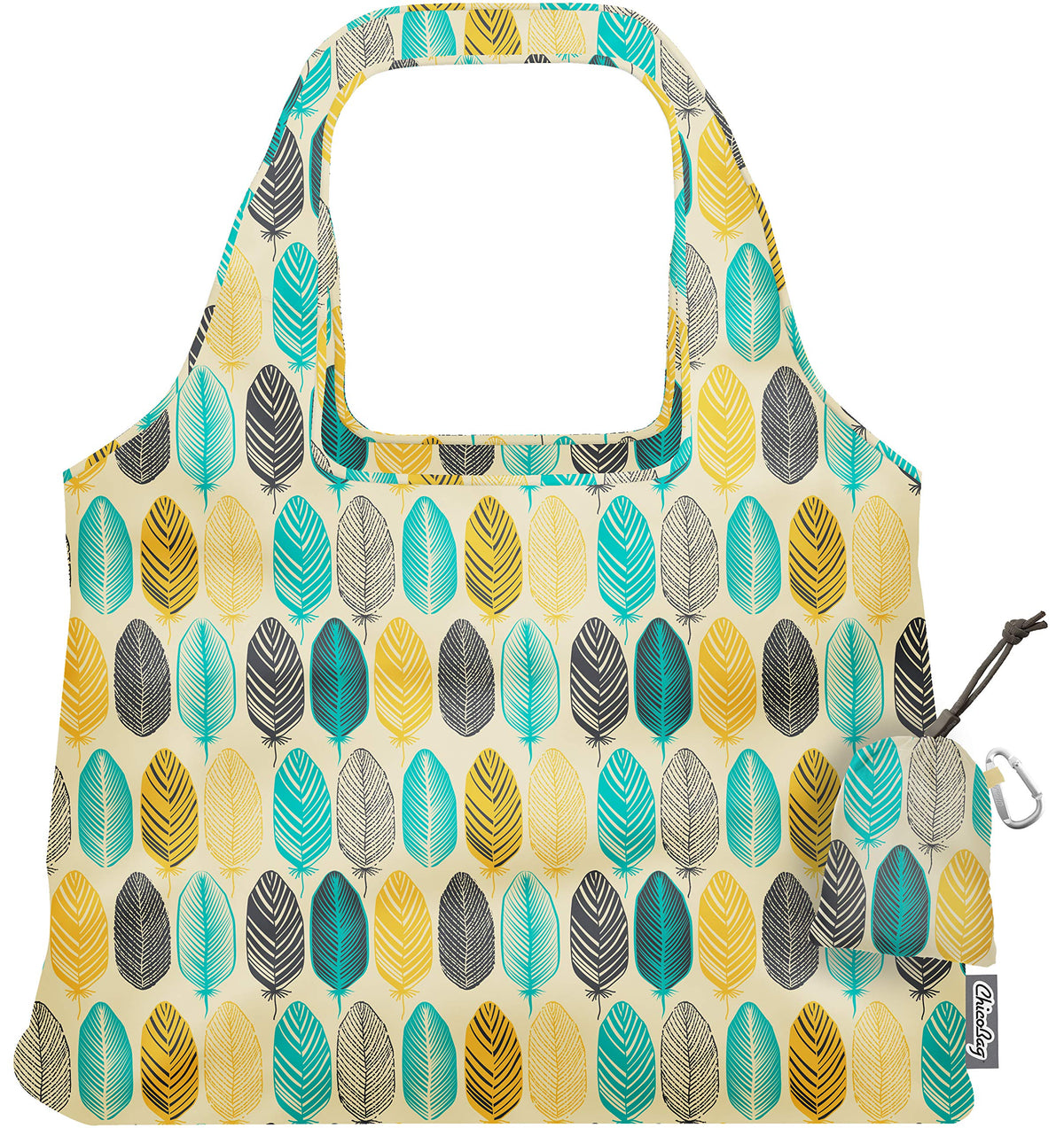 Chicobag Vita Reusable Tote Bag With Carabiner Clip | Compact Reusable Shopping Bags | Eco Friendly | Feather