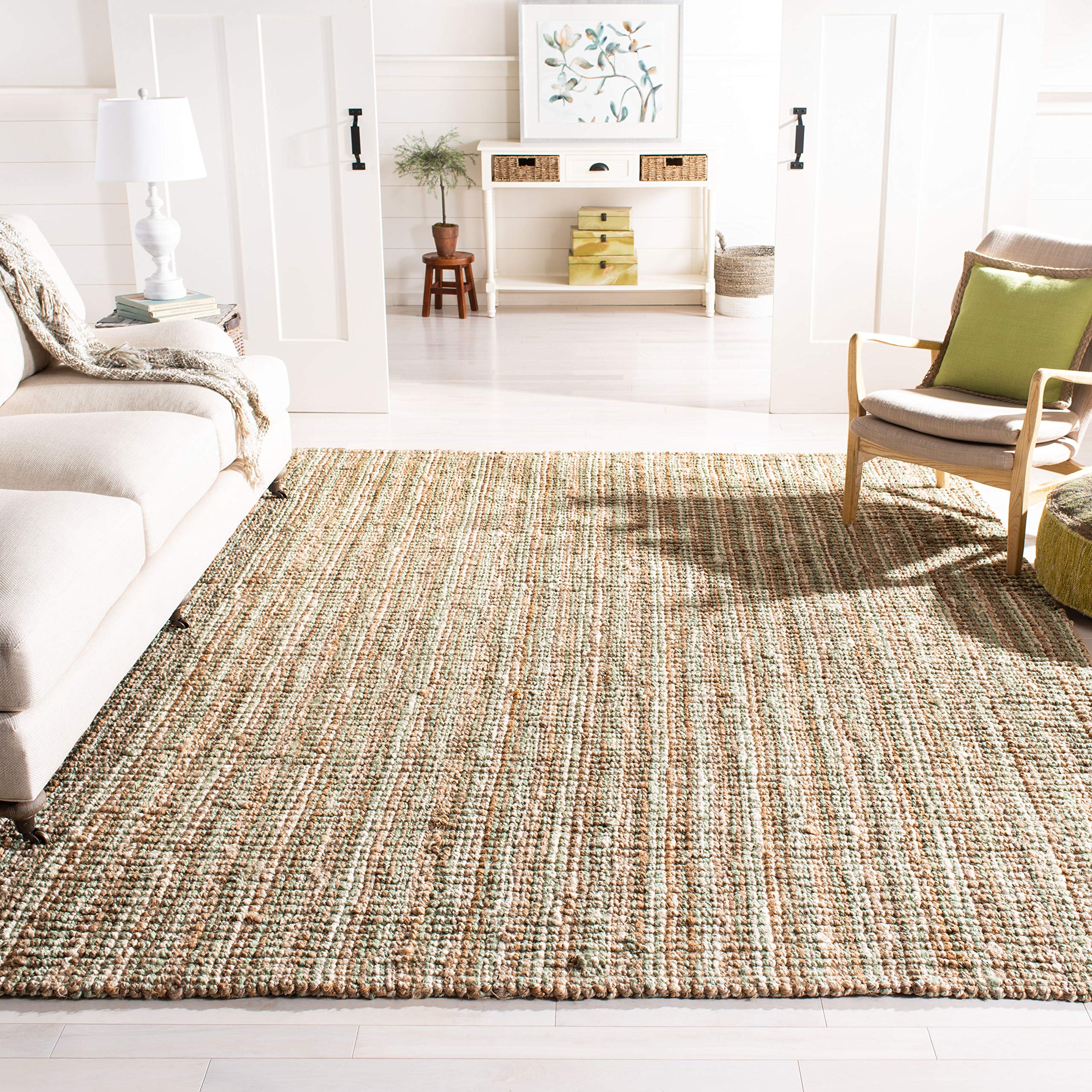 SAFAVIEH Natural Fiber Collection Area Rug - 6 x 9, Sage & Natural, Handmade Chunky Textured Jute 0.75-inch Thick, Ideal for H