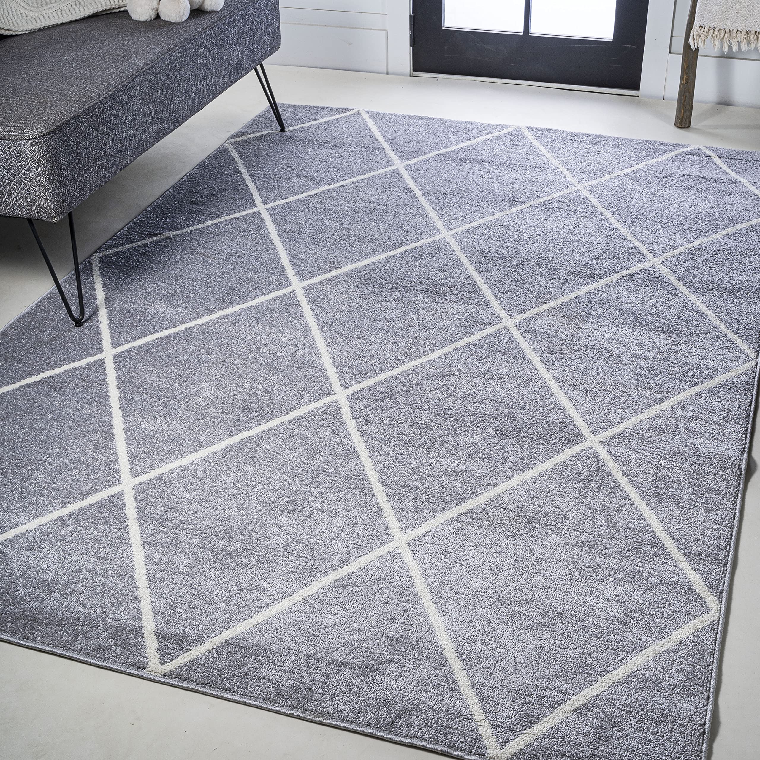 JONATHAN Y SEU102G-8 Cole Minimalist Diamond Trellis Indoor -Area Rug, Geometric, Solid, Diamond, Easy-Cleaning, Bedroom, Dining