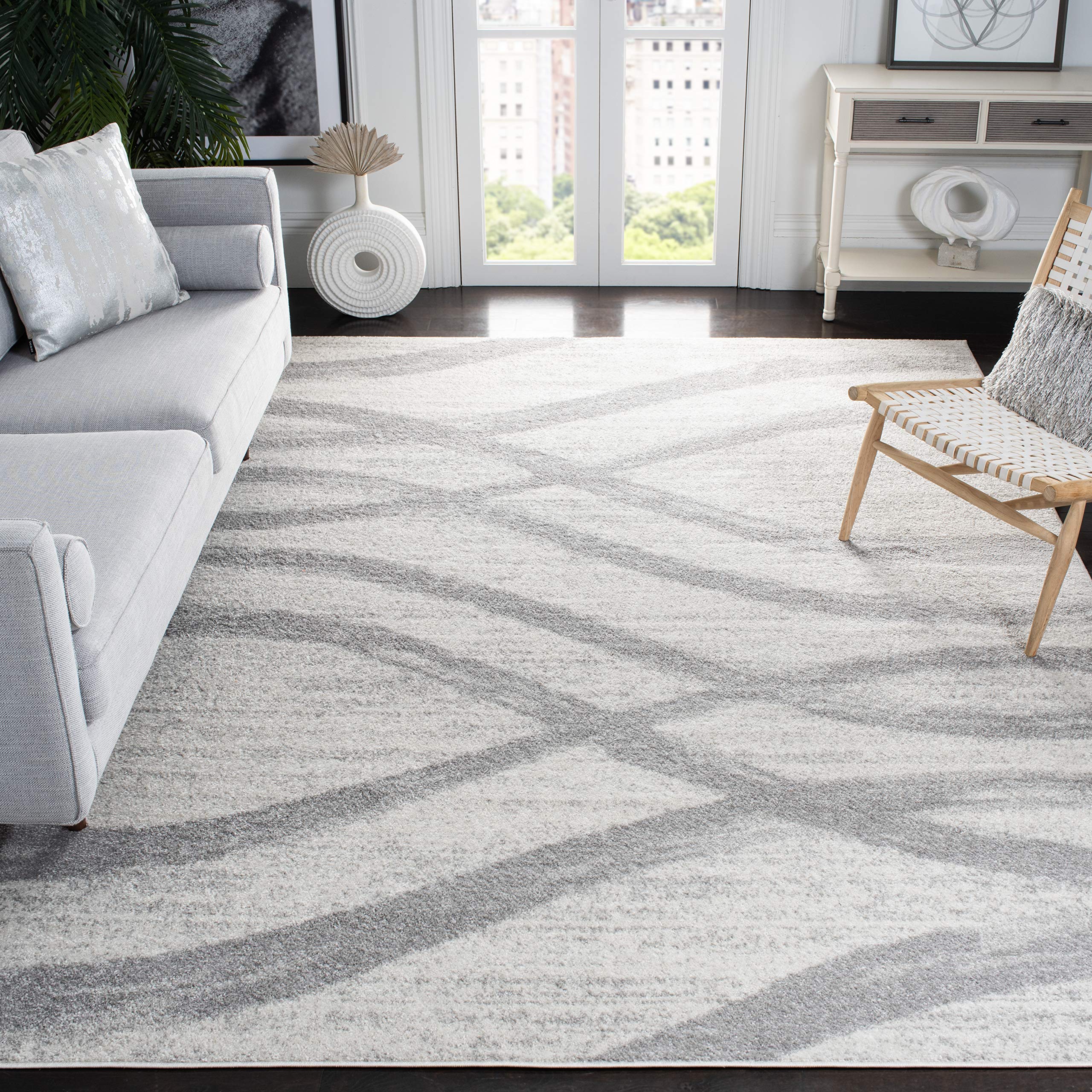 SAFAVIEH Adirondack Collection Area Rug - 8 Square, Cream & Grey, Modern Wave Distressed Design, Non-Shedding & Easy Care, Idea