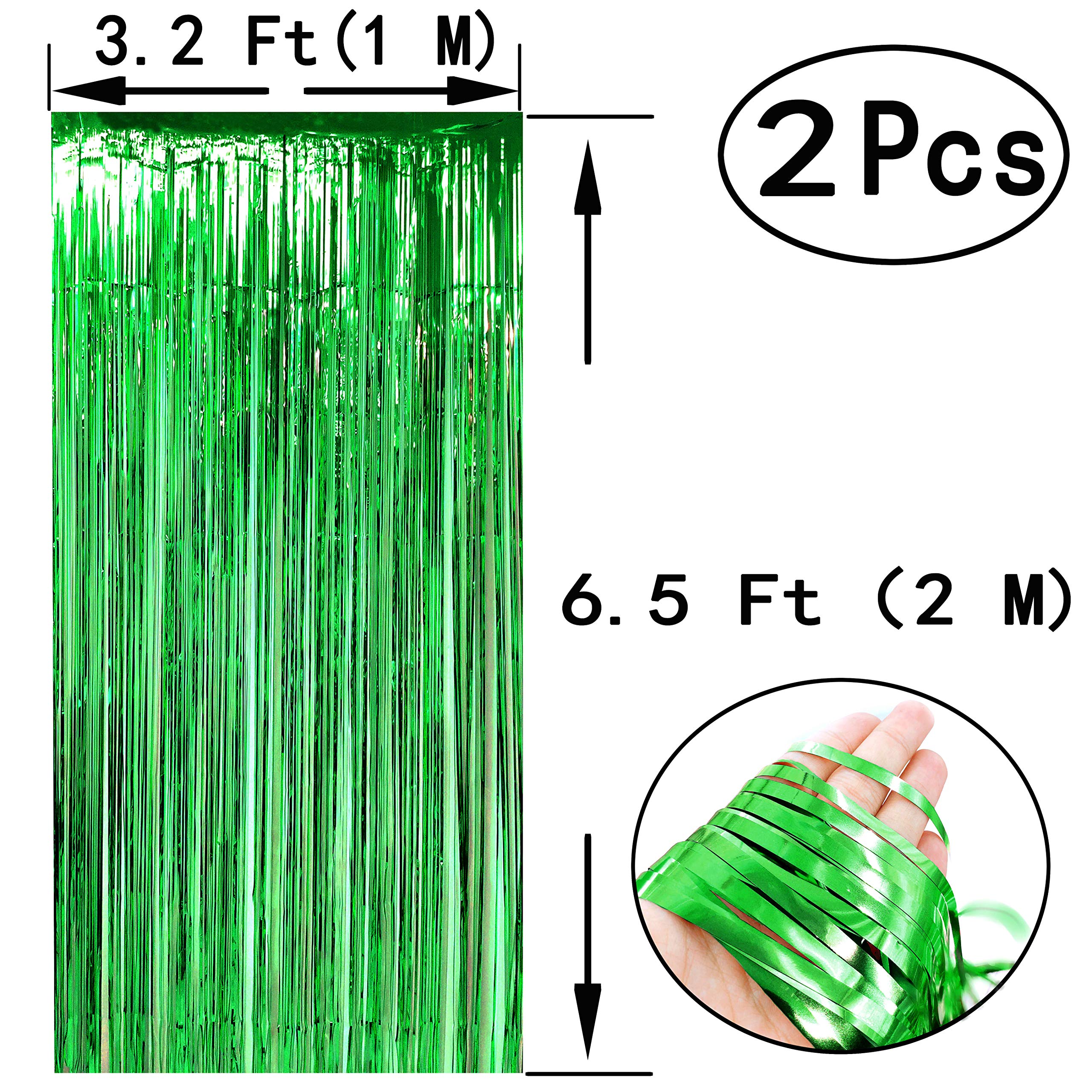 Green Tinsel Foil Fringe Curtains Tropical Jungle Safari Hawaiian Baby Shower Birthday Photo Backdrops Wedding Party Decor Photo
