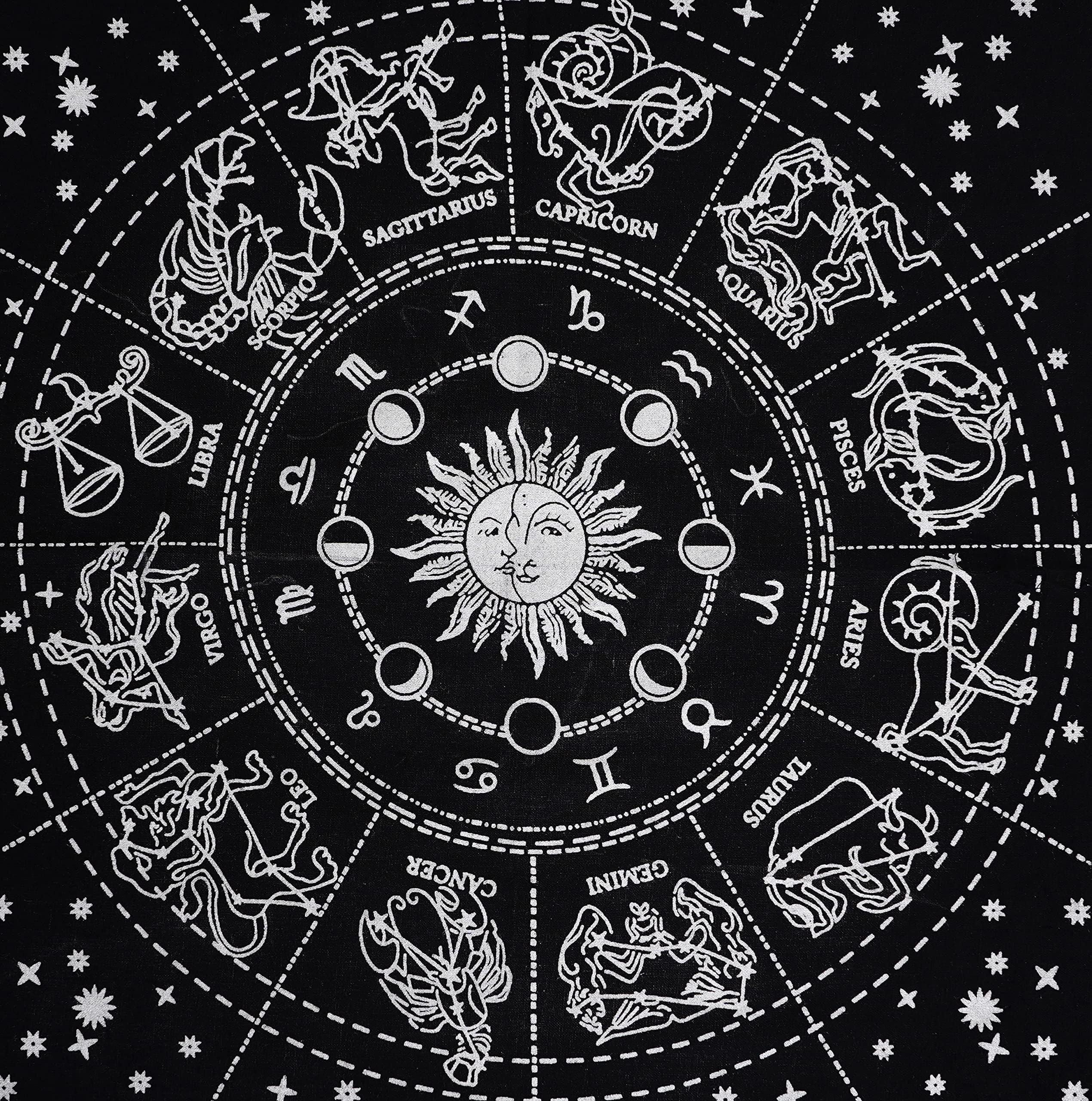 Asav Altar Cloth 24 X 24 Inches Table Cloth Square Tarot Witchery Supplies (Silver Sun & Moon Astrology, 24X24 Inches (60X60 Cm)
