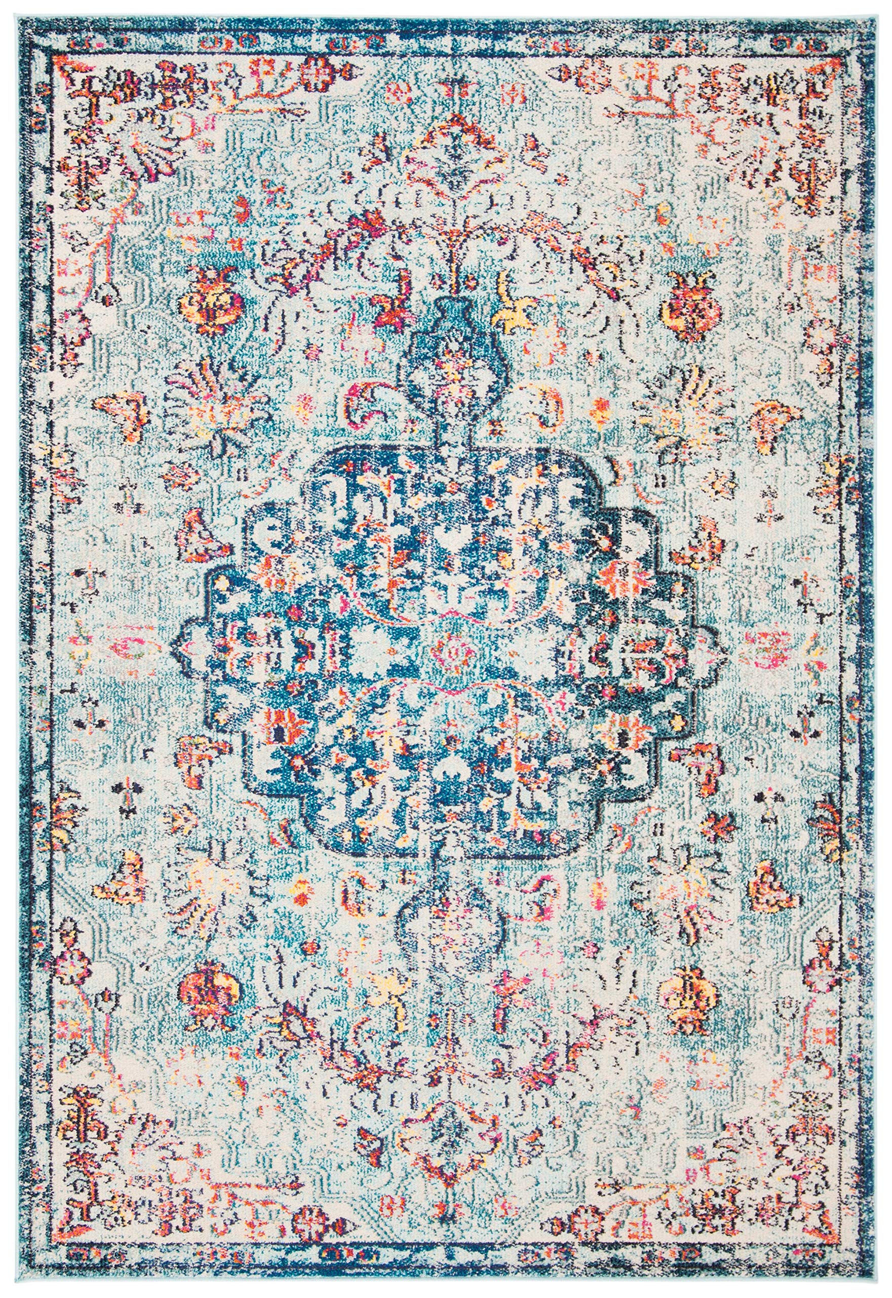 SAFAVIEH Madison Collection Accent Rug - 22 x 4, Navy & Light Blue, Medallion Distressed Design, Non-Shedding & Easy Care, Ide