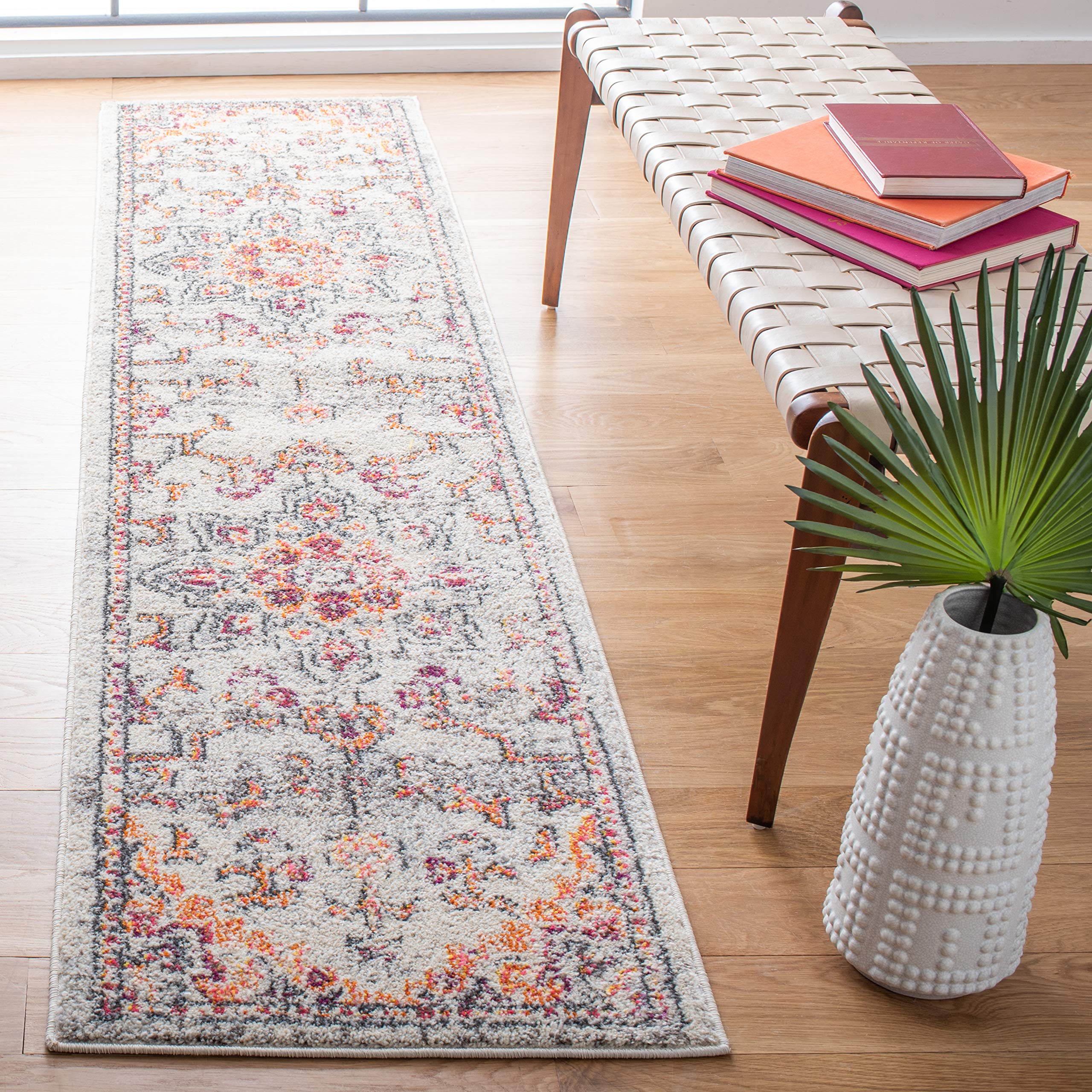SAFAVIEH Madison Collection Runner Rug - 22 x 20, Beige & Orange, Boho Chic Medallion Distressed Design, Non-Shedding & Easy C