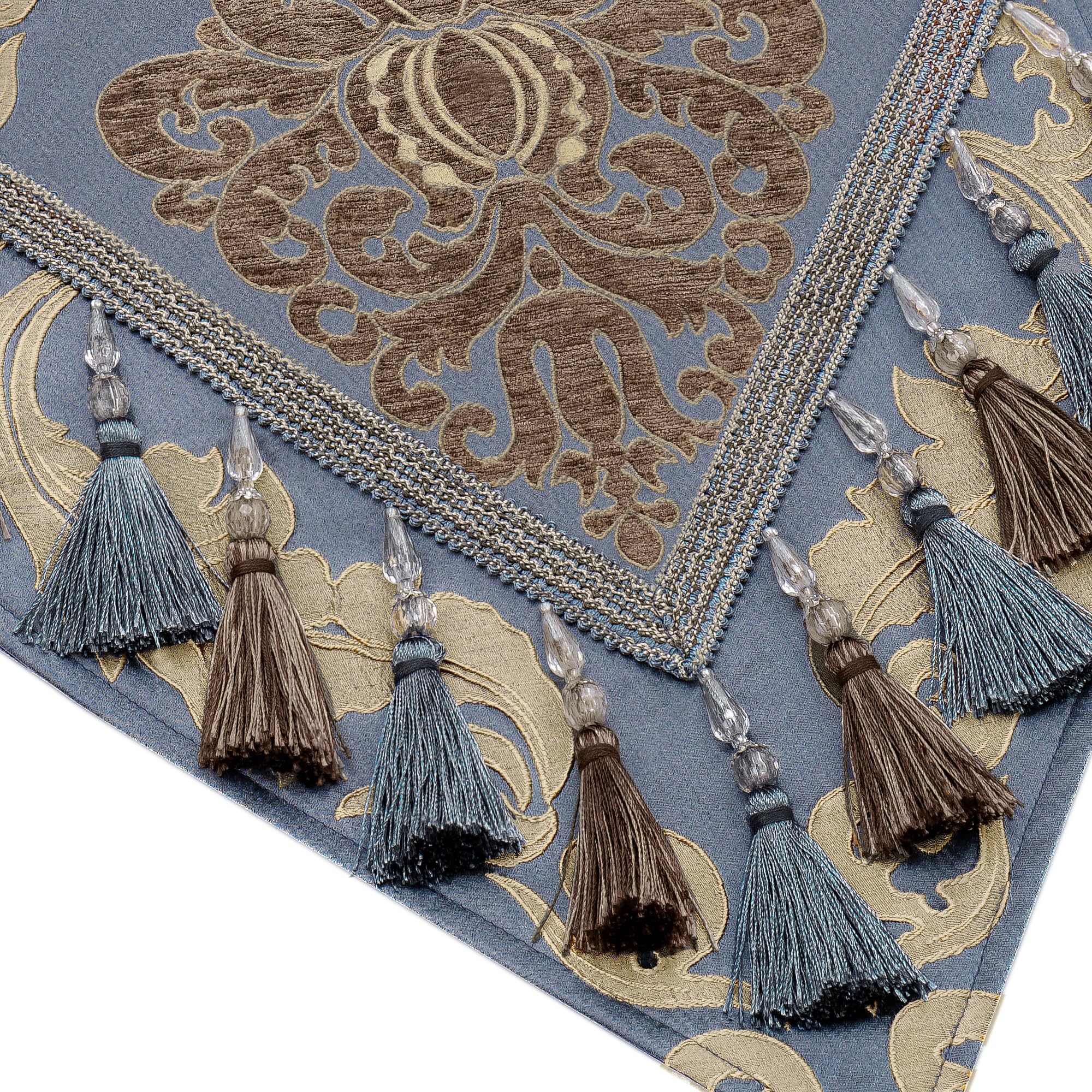 Loom And Mill Luxury Table Runner 90 Inches Long, Traditional Damask Jacquard Table Runners With Handmade Multi-Tassels For Dini