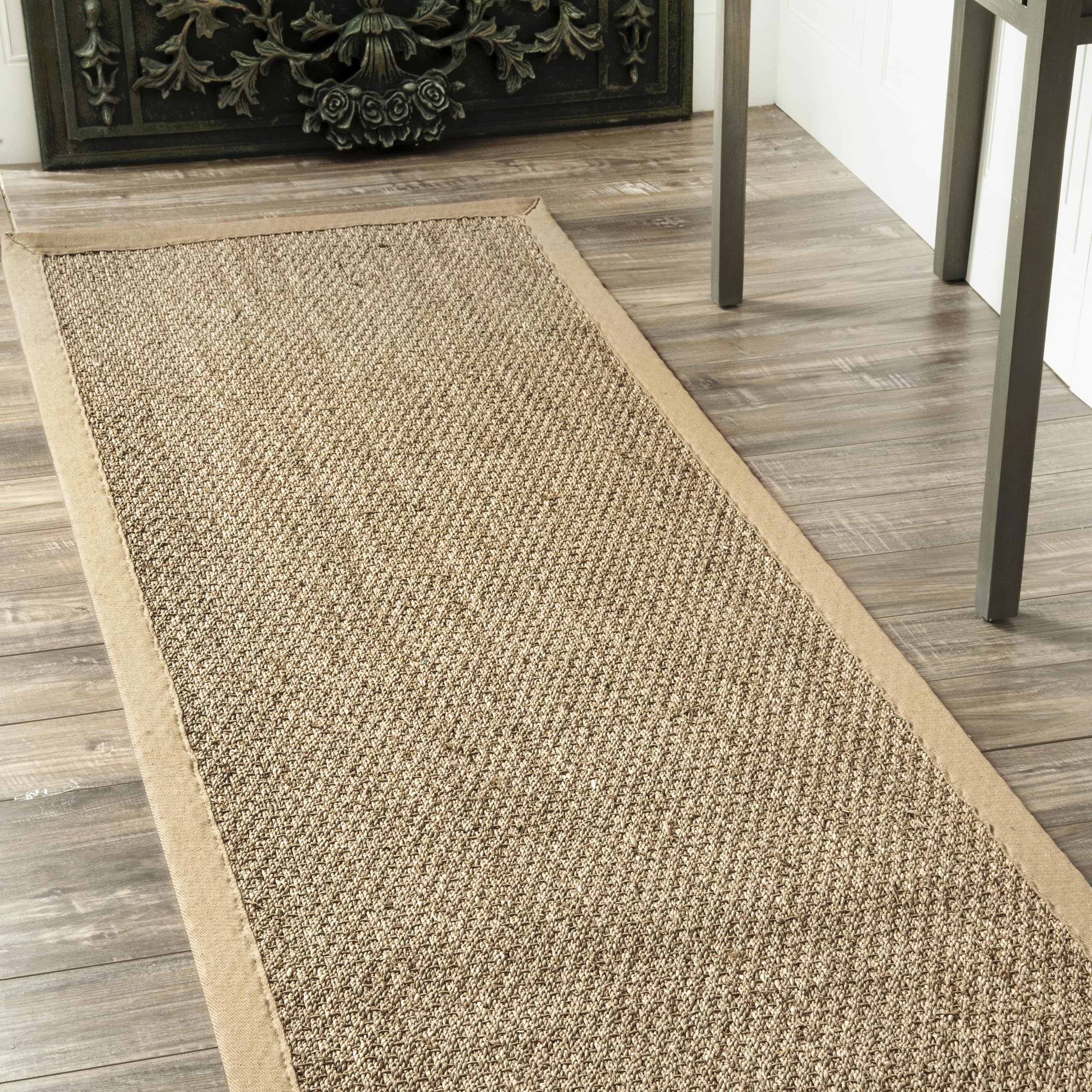nuLOOM 2x6 Elijah Seagrass Area Rug, Beige, Solid Farmhouse Style, Cotton Bordered, Basketweave, Natural Fiber, For Bedroom, Din