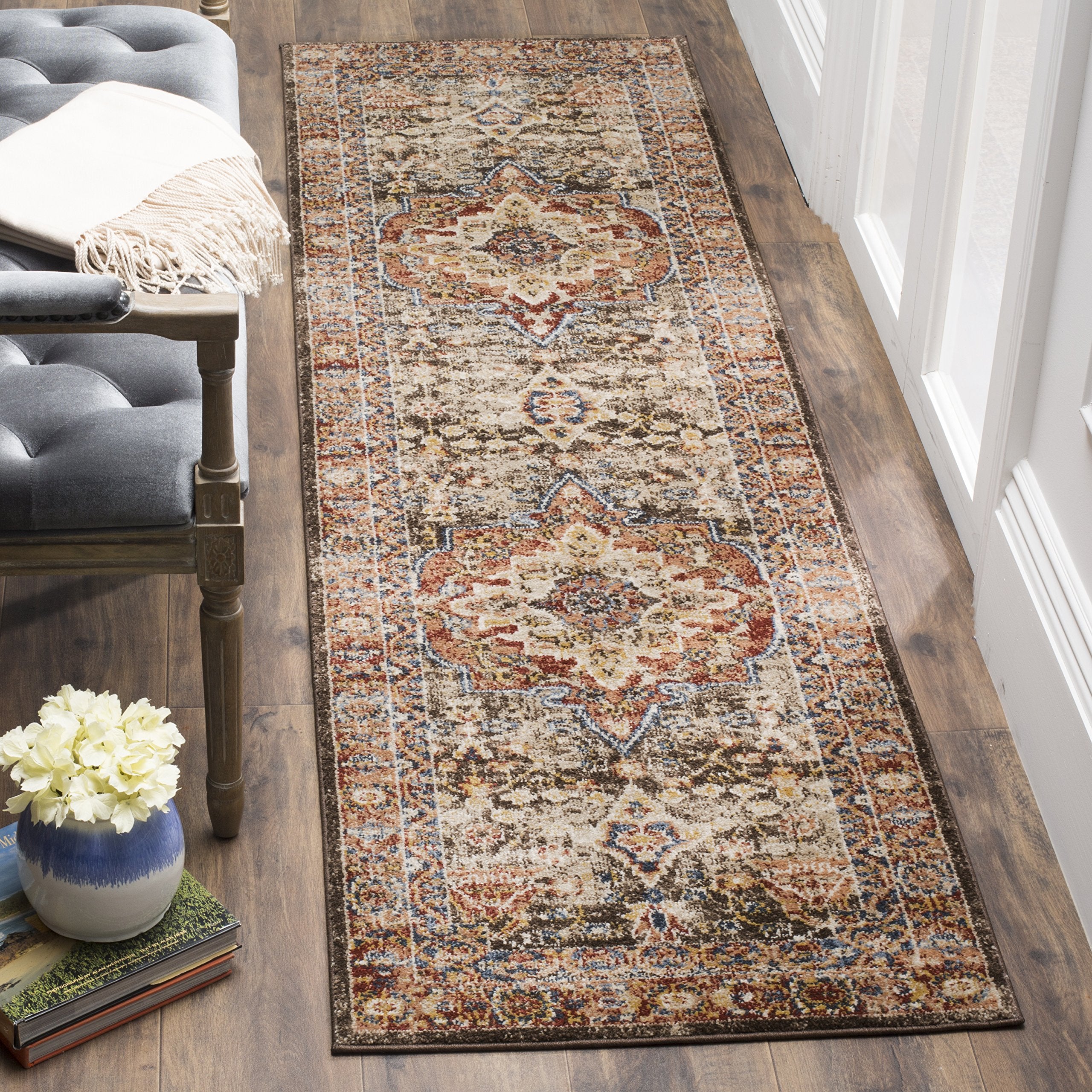 SAFAVIEH Bijar Collection Runner Rug - 23 x 6, Brown & Rust, Traditional Oriental Distressed Design, Non-Shedding & Easy Care,