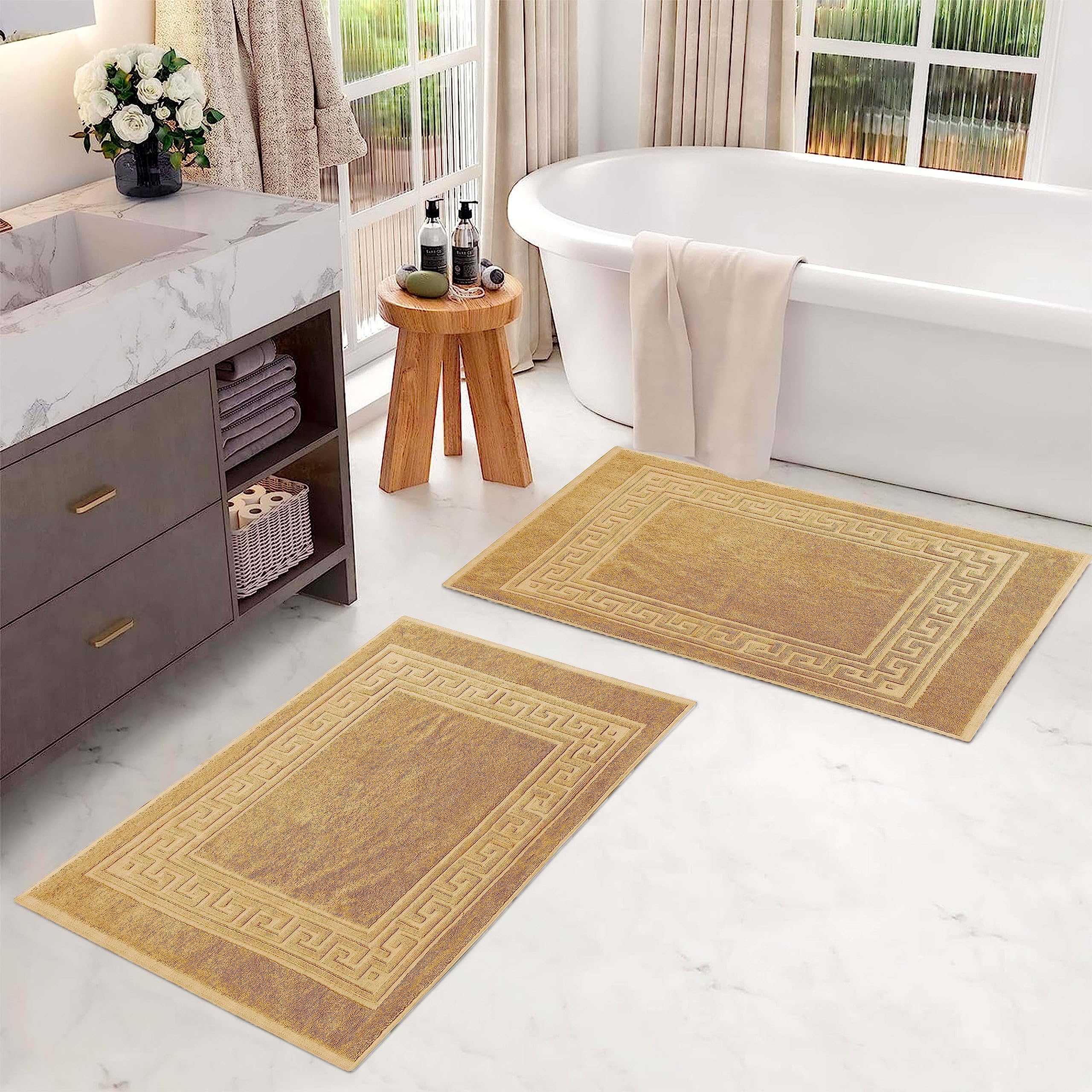 Superior Hotel & Spa Quality Bath Mat Set Of 2, Made Of Long-Staple Combed Cotton, Durable And Washable 100% Cotton Bathroom Mat
