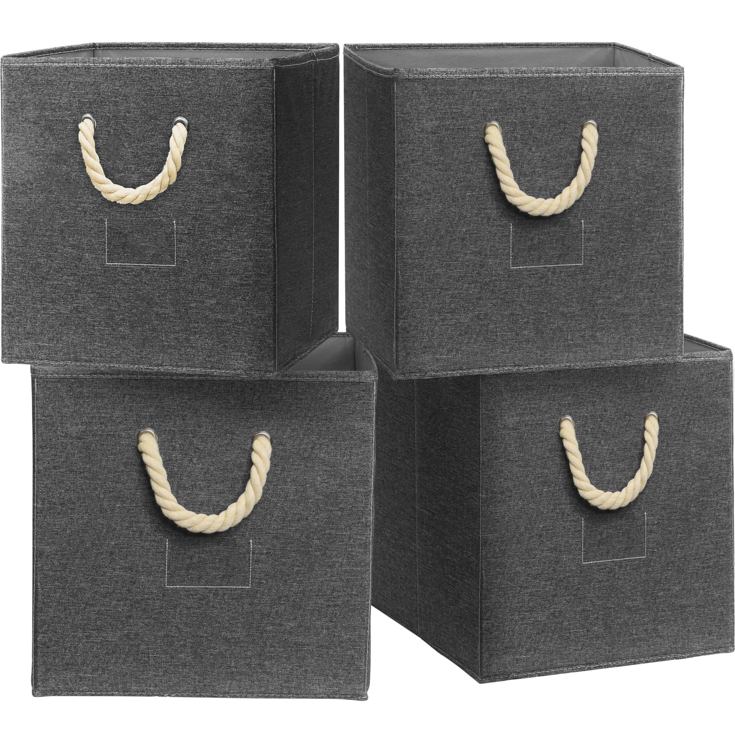 Simple Houseware 4 Pack Cube Storage Bin With Braided Handles, Dark Gray