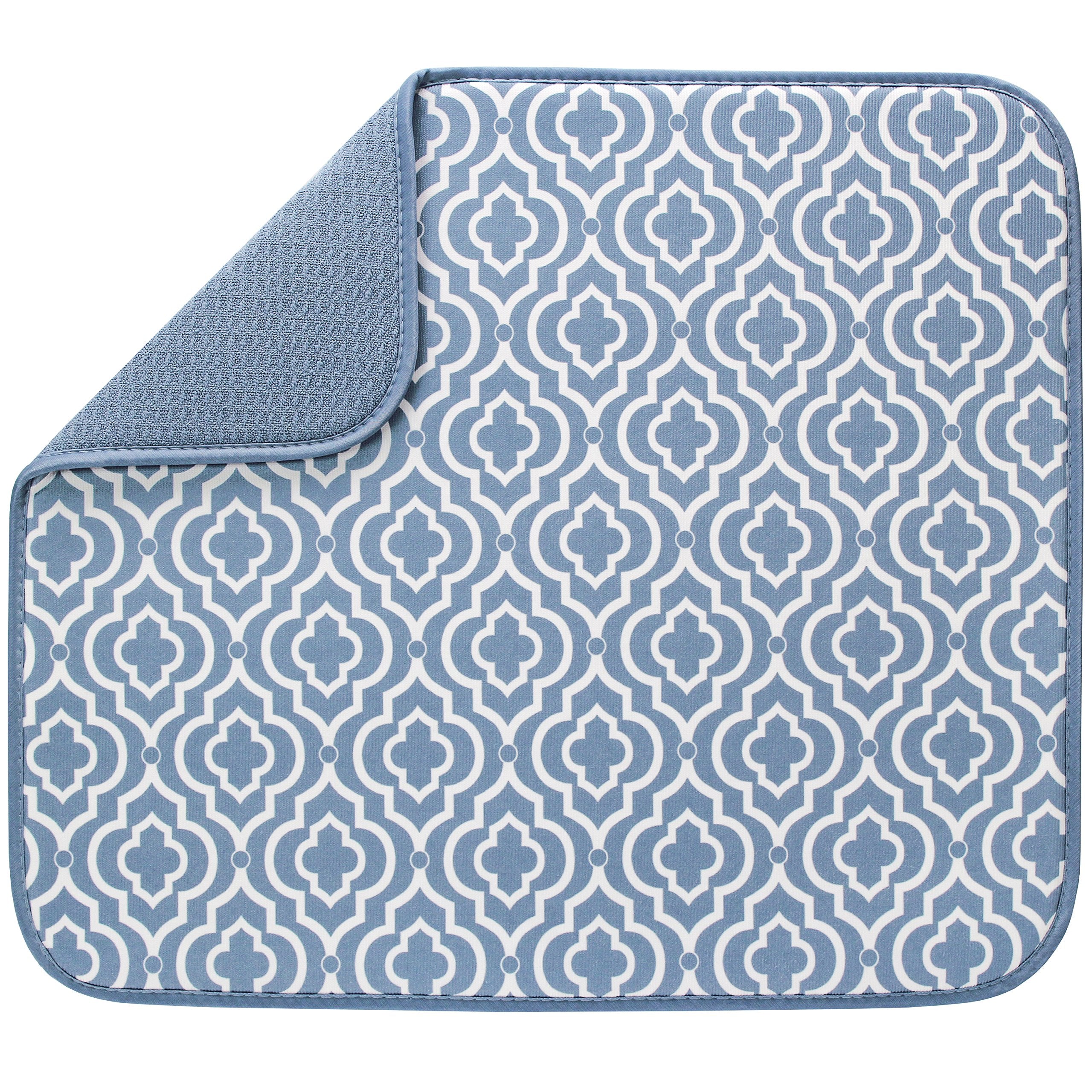 S&T Inc. Dish Drying Mat For Kitchen, Absorbent, Reversible Microfiber Dish Mat, 16 Inch X 18 Inch, Slate Trellis
