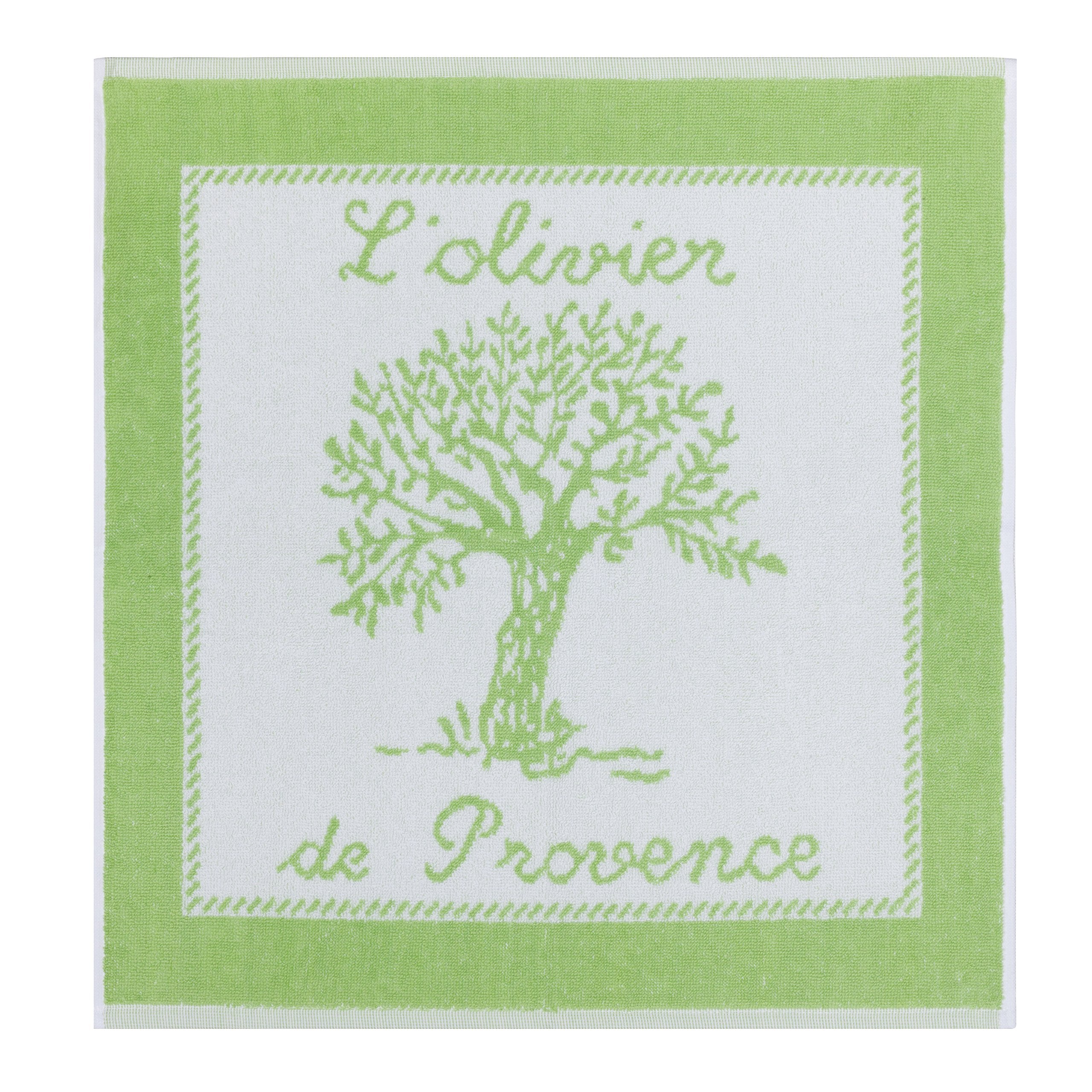 Coucke French Cotton Square Terry Towel, Olivier Amande, 20-Inches By 20-Inches, Green, White