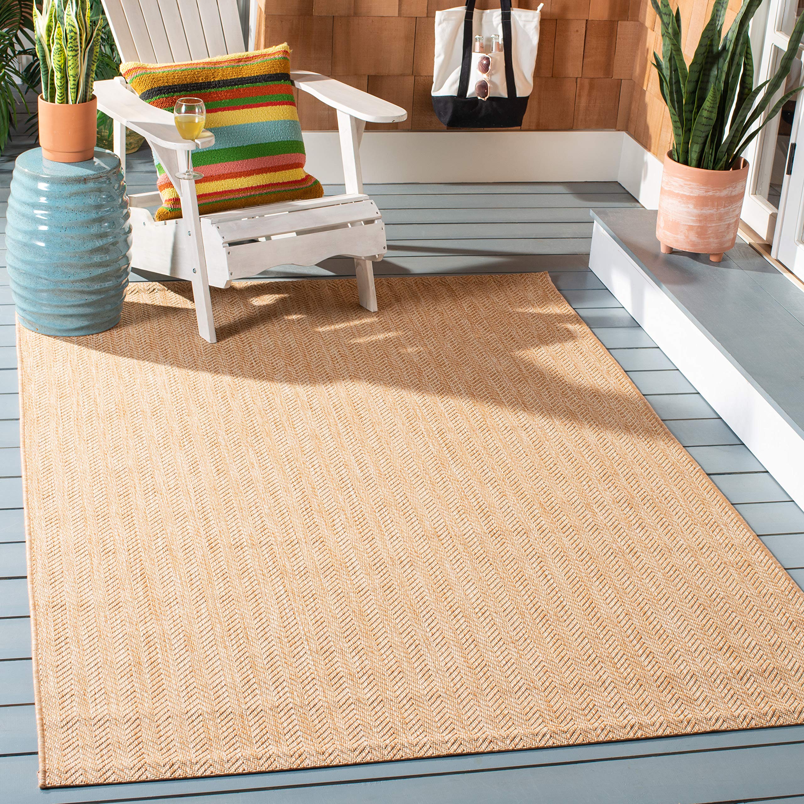 SAFAVIEH Courtyard Collection 2 x 37 Natural / Cream CY8022 Indoor/ Outdoor Patio Backyard Mudroom Accent Rug