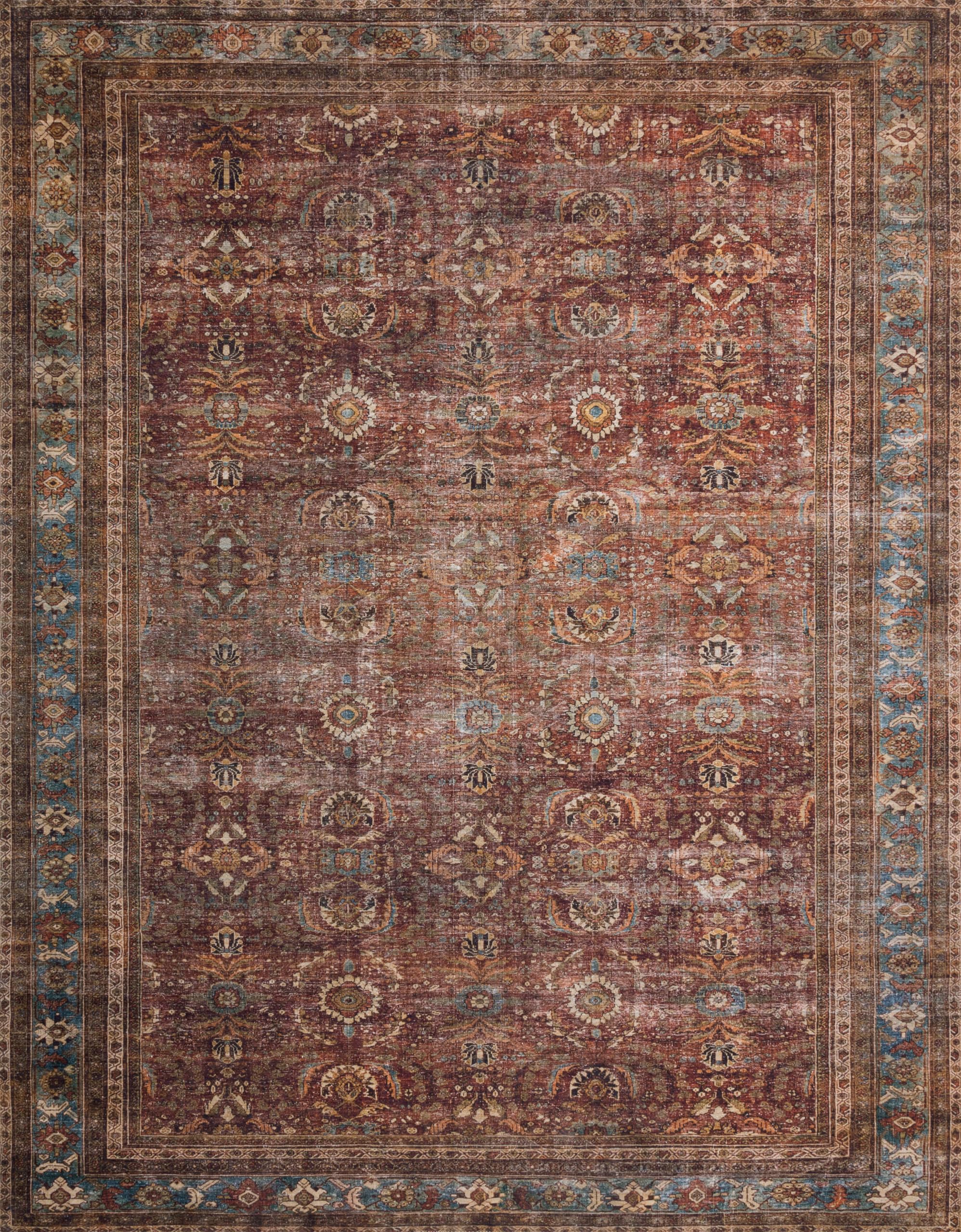 Loloi LAYLA Collection, LAY-01, Brick / Blue, 2-6 x 9-6, .13 Thick, Runner Rug, Soft, Durable, Vintage Inspired, Distressed, L