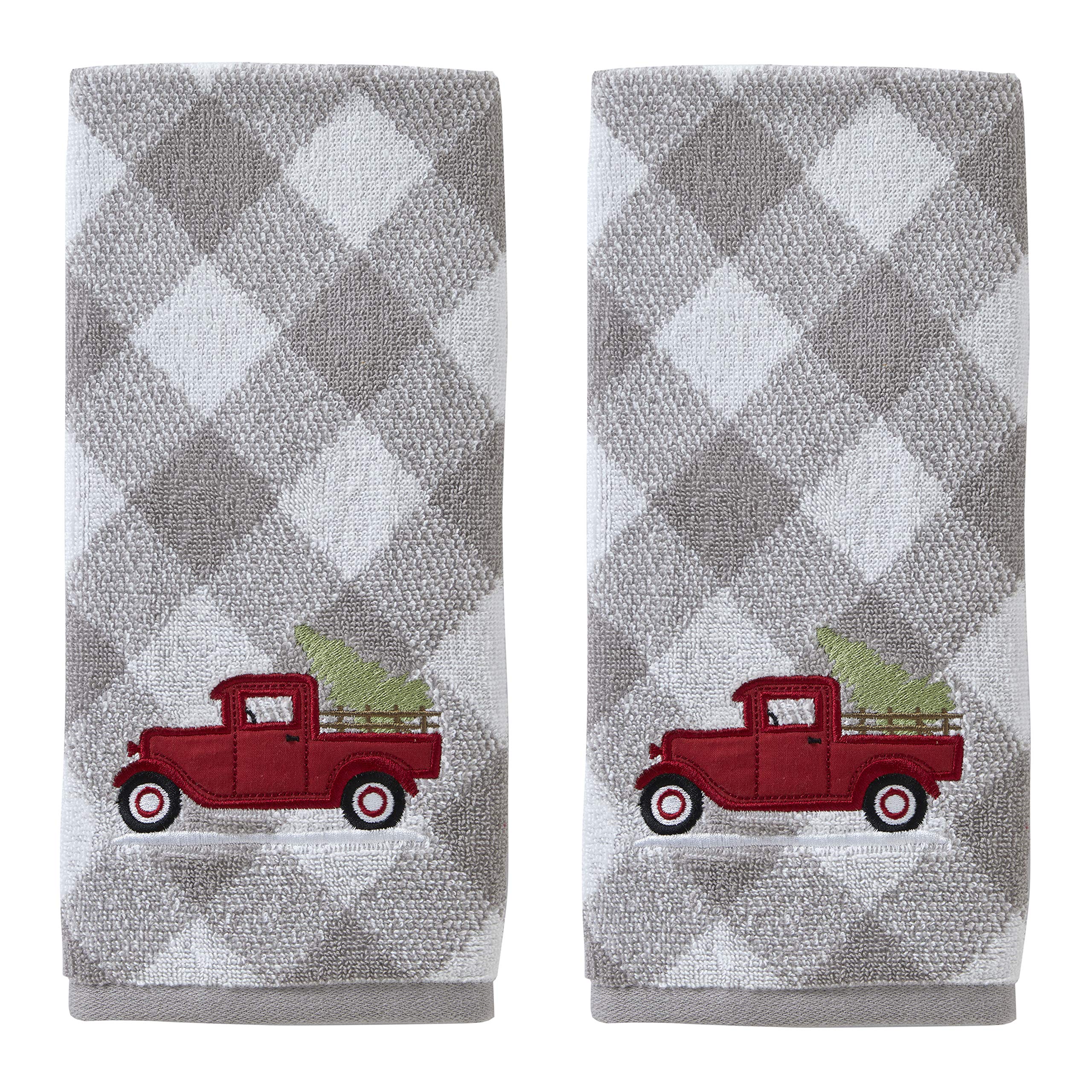Skl Home Christmas/Winter Farm Truck Hand Towel 2Pc Set For Bath/Kitchen/Bar & Gift, Gray