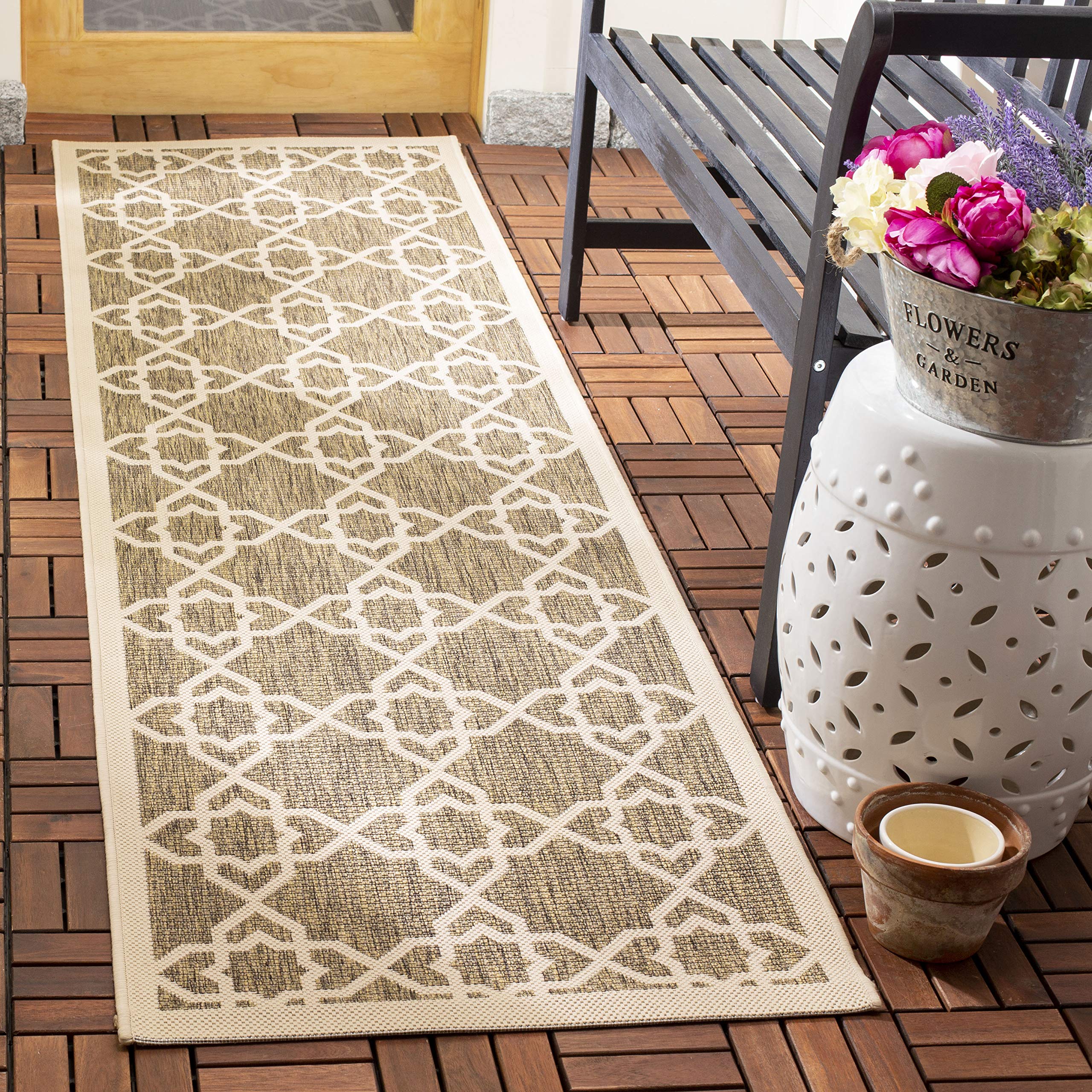 SAFAVIEH Courtyard Collection Runner Rug - 23 x 67, Brown & Beige, Non-Shedding & Easy Care, Indoor/Outdoor & Washable-Ideal f