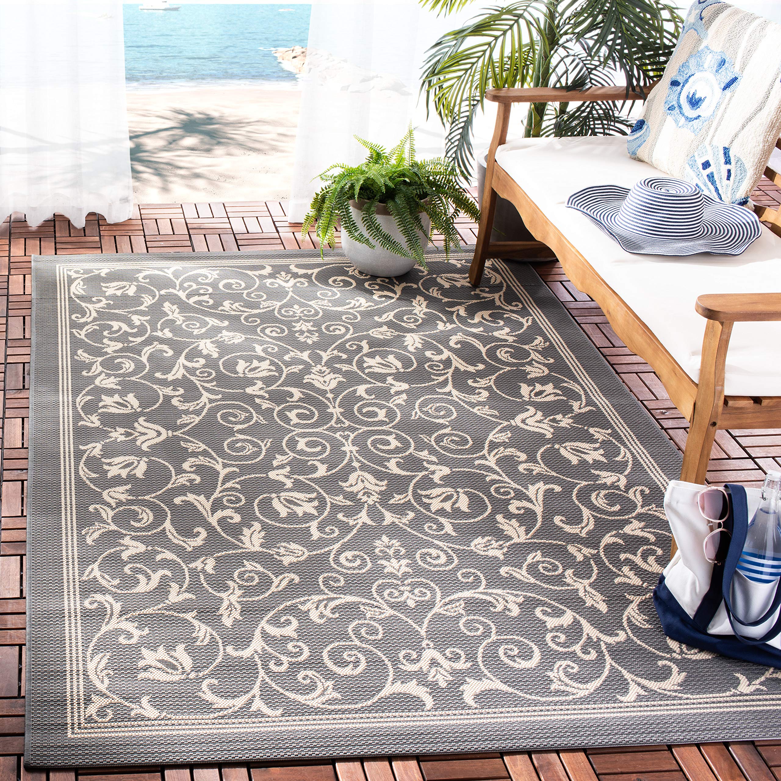 SAFAVIEH Courtyard Collection Accent Rug - 4 x 57, Grey & Natural, Indoor/Outdoor & Washable, Ideal for High Traffic Areas in 