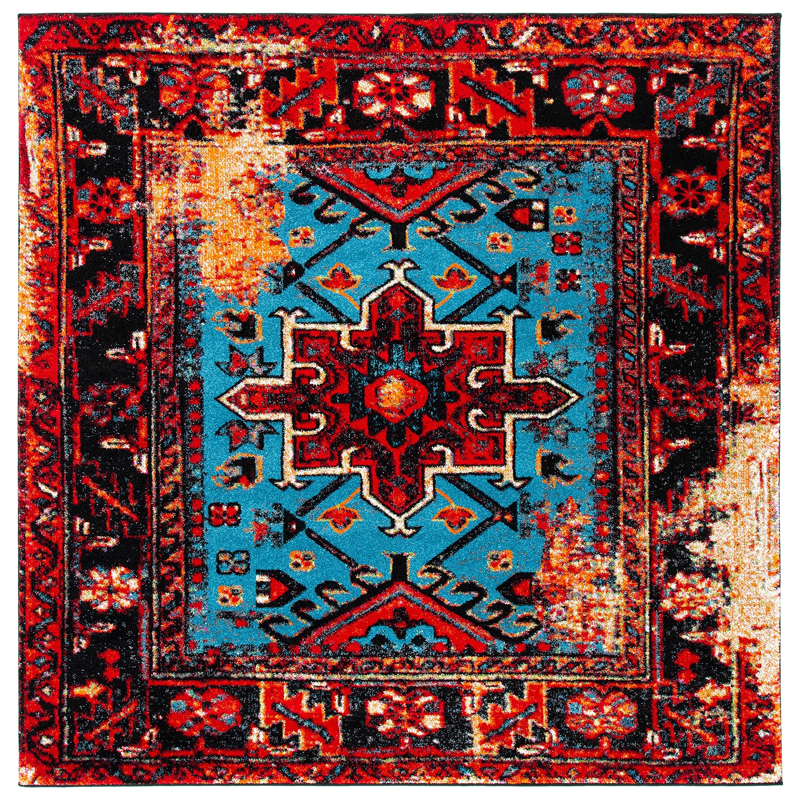 SAFAVIEH Vintage Hamadan Collection 10 Square Red/Light Blue VTH211Q Oriental Traditional Persian Non-Shedding Living Room Bedr