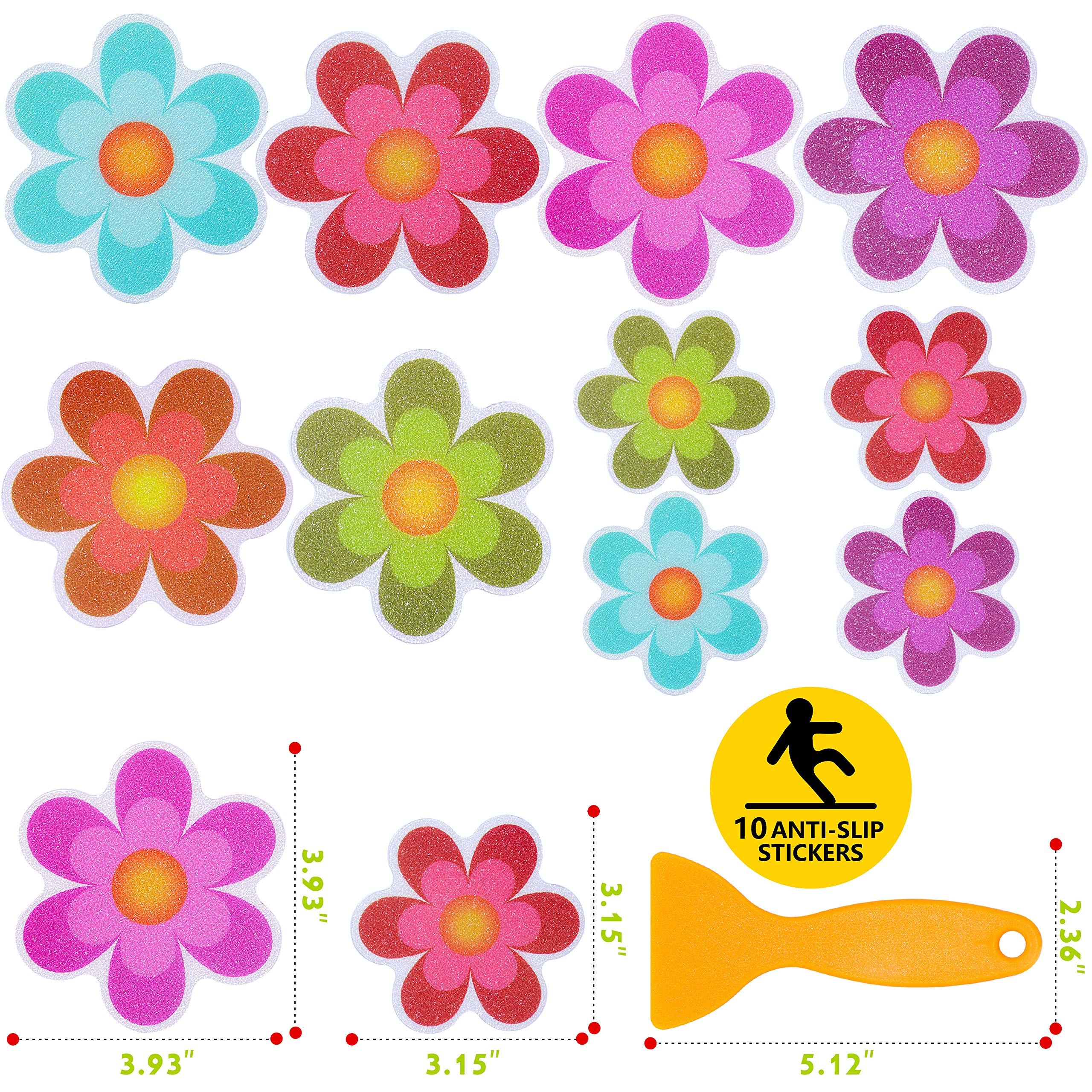 Hebayy 10 Pack Non-Slip Flower Bathtub Shower Deco Water-Resistance Stickers with Bonus Scraper