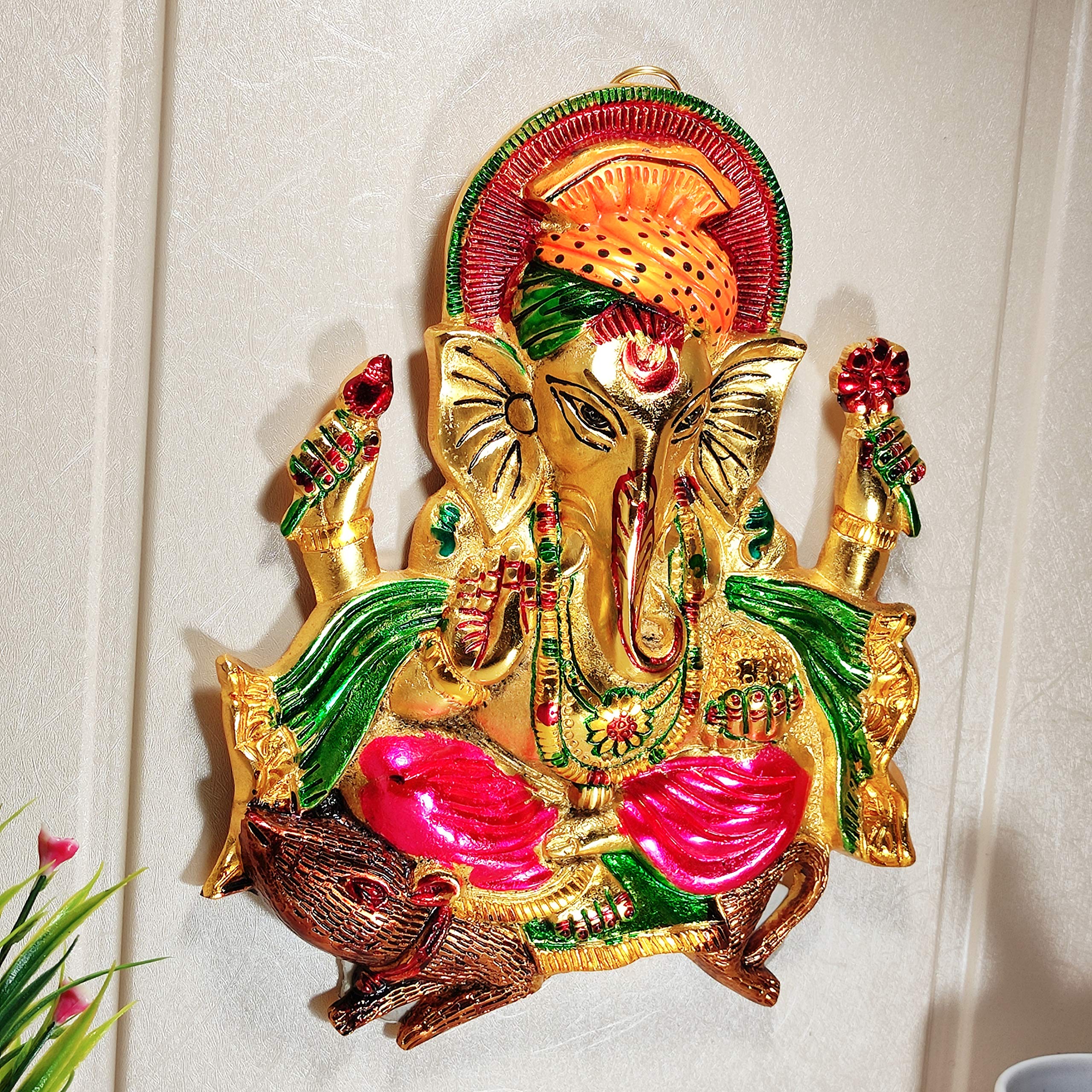 KridayKraft Metal Ganesha ji Statue,Ganpati Wall Hanging Sculpture Lord Ganesh Idol Lucky Feng Shui Wall Decor Your Home, Office