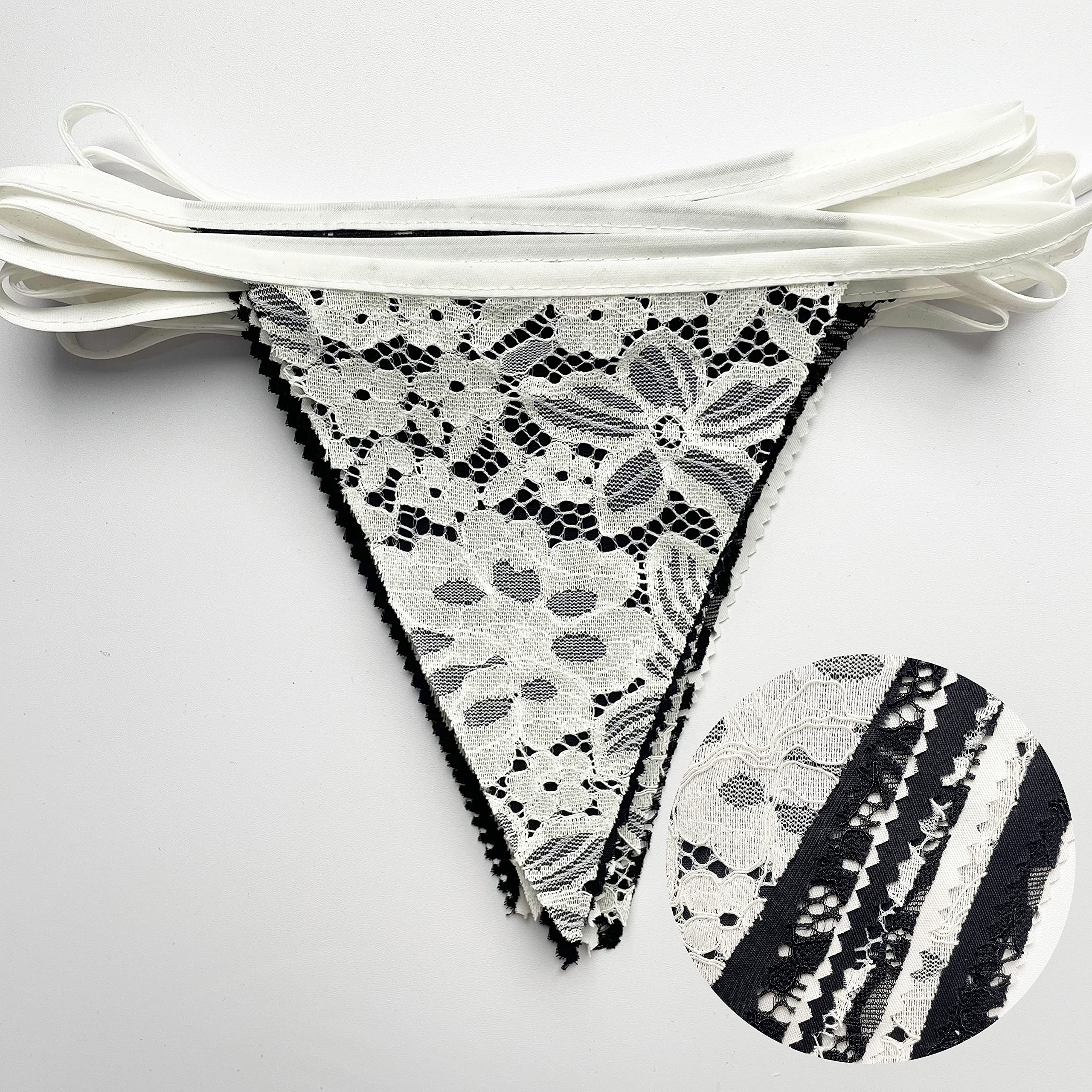 10M/32Ft Black White Pennant Banner Fabric Lace Triangle Flag Cotton Bunting Garland For Wedding Birthday Anniversary Party Home