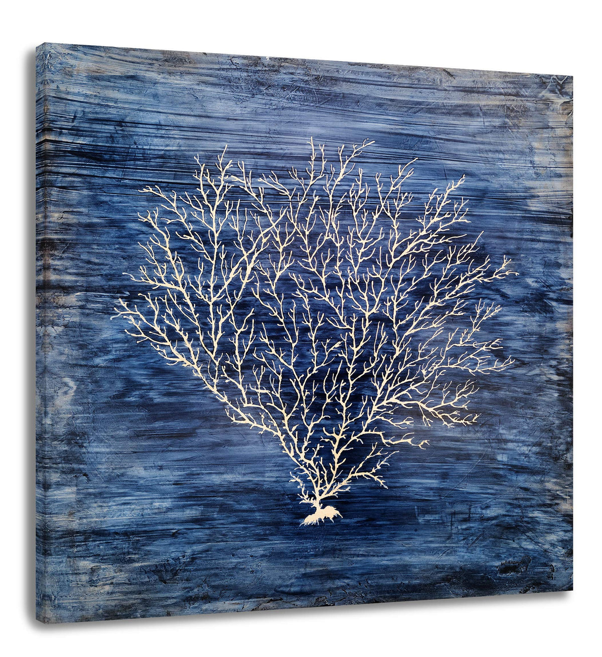 Yihui Arts Coral Canvas Wall Art Hand Painted Navy Blue And White Paintings Modern Abstract Tree Pictures Contemporary Coastal A
