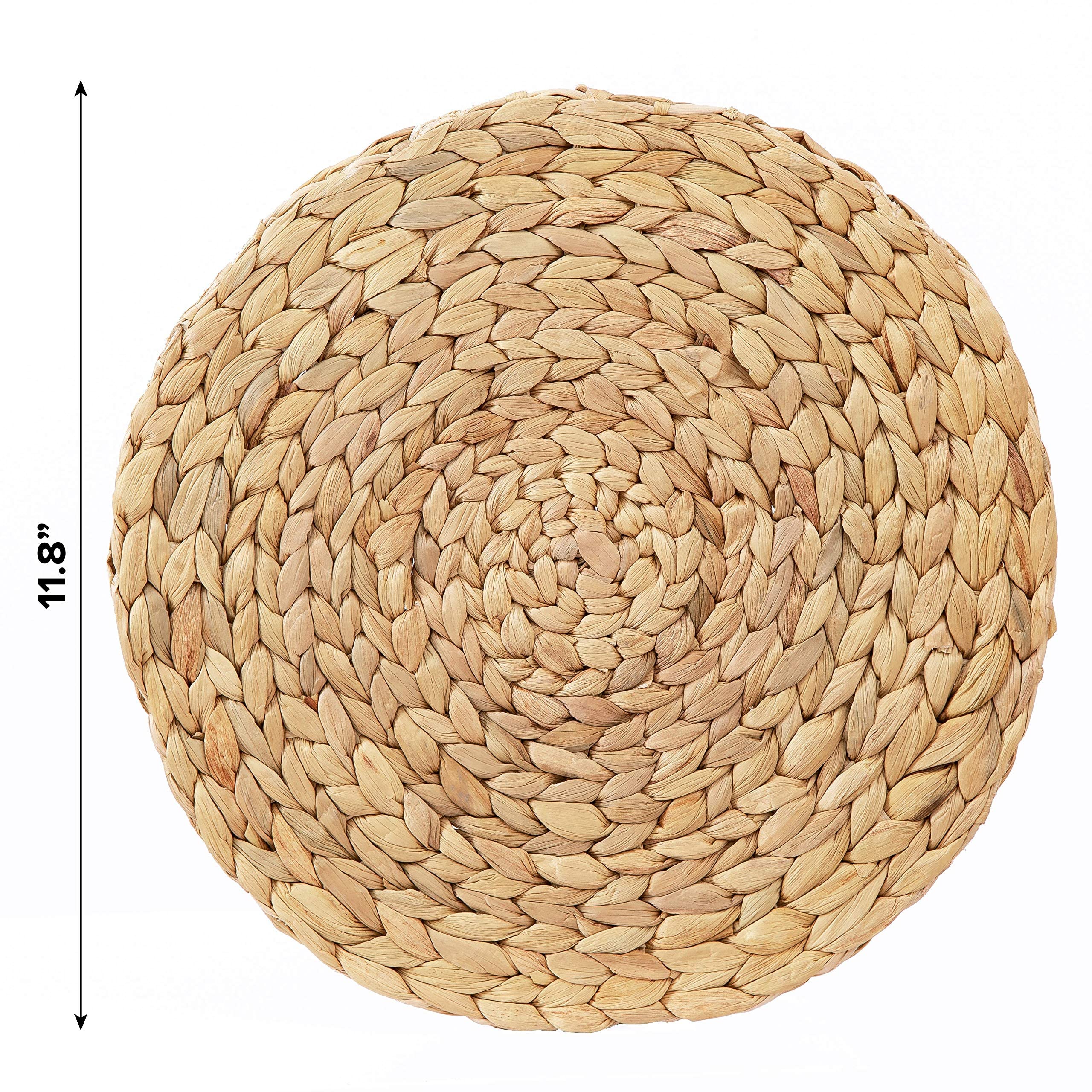 Artera Boho Round Woven Placemats - Set Of 4, Natural Wicker Placemats, Water Hyacinth Straw Braided Placemats, Heat Resistant N