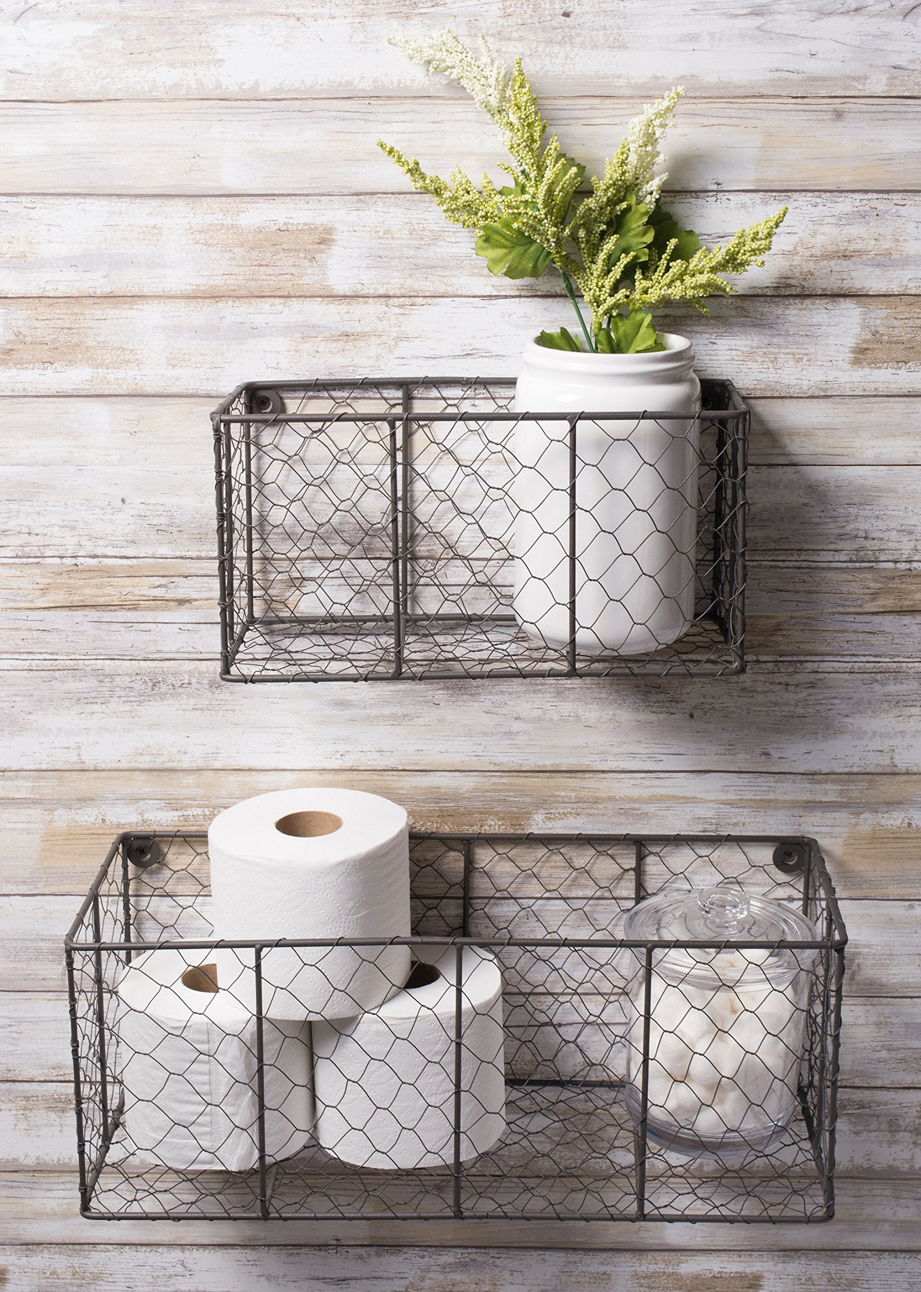 Dii Chicken Wire Collection Farmhouse Vintage Wall Baskets, Medium Basket, Vintage Grey