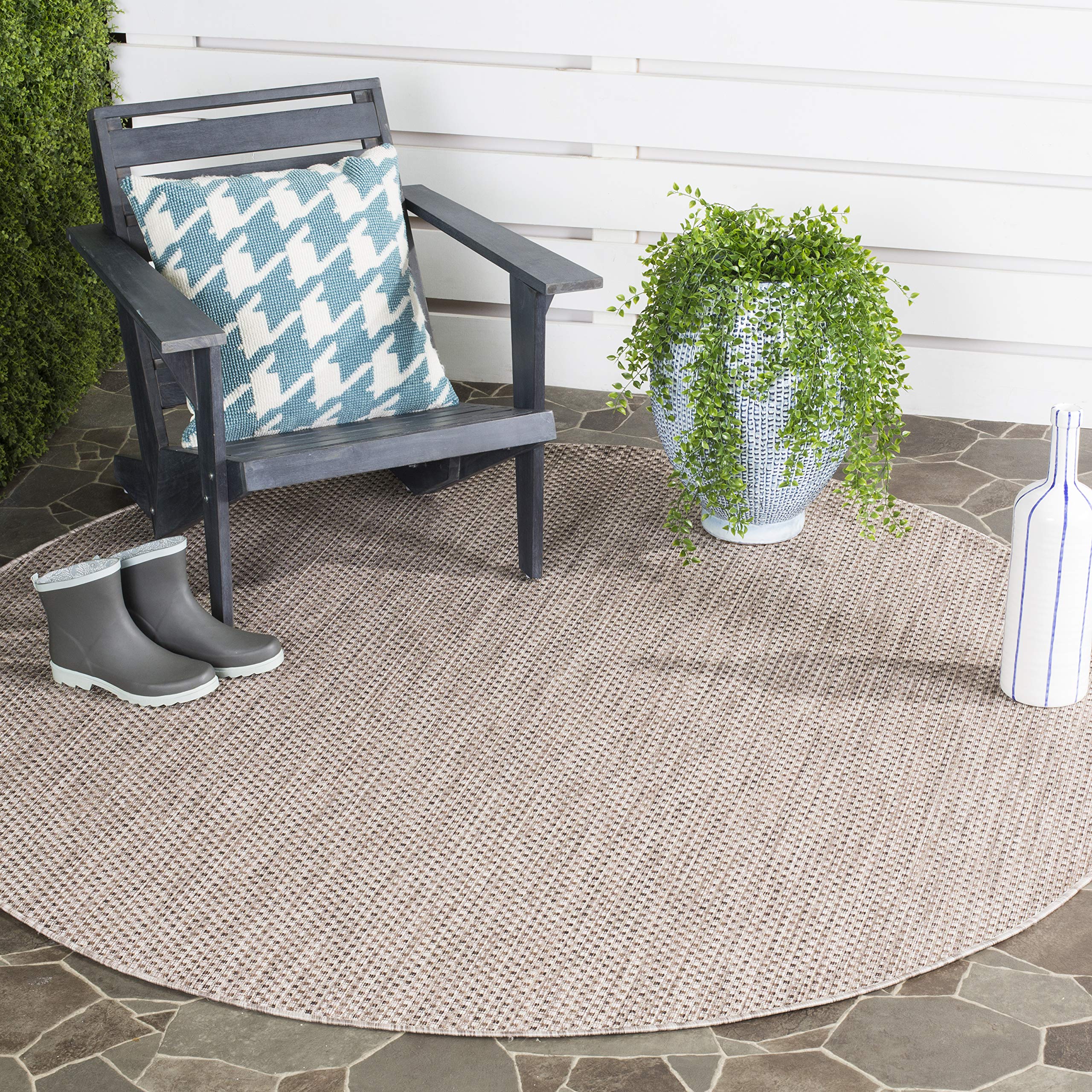 SAFAVIEH Courtyard Collection 67 Round Beige/Brown CY8521 Indoor/ Outdoor-Waterproof Easy-Cleaning Patio Backyard Mudroom Area-