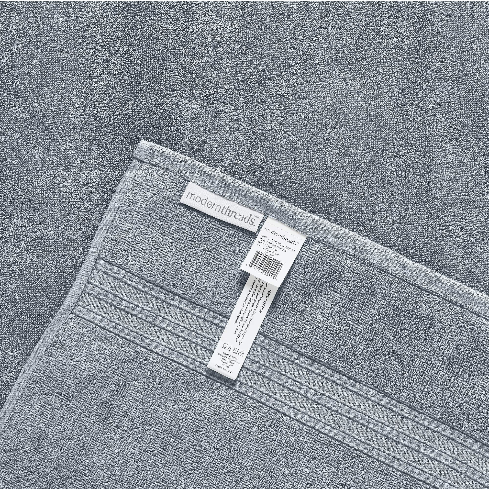 Amrapur Overseas | Artesia Damask 6 Piece Reversible Yarn Dyed Jacquard Towel Set (Sterling Blue)