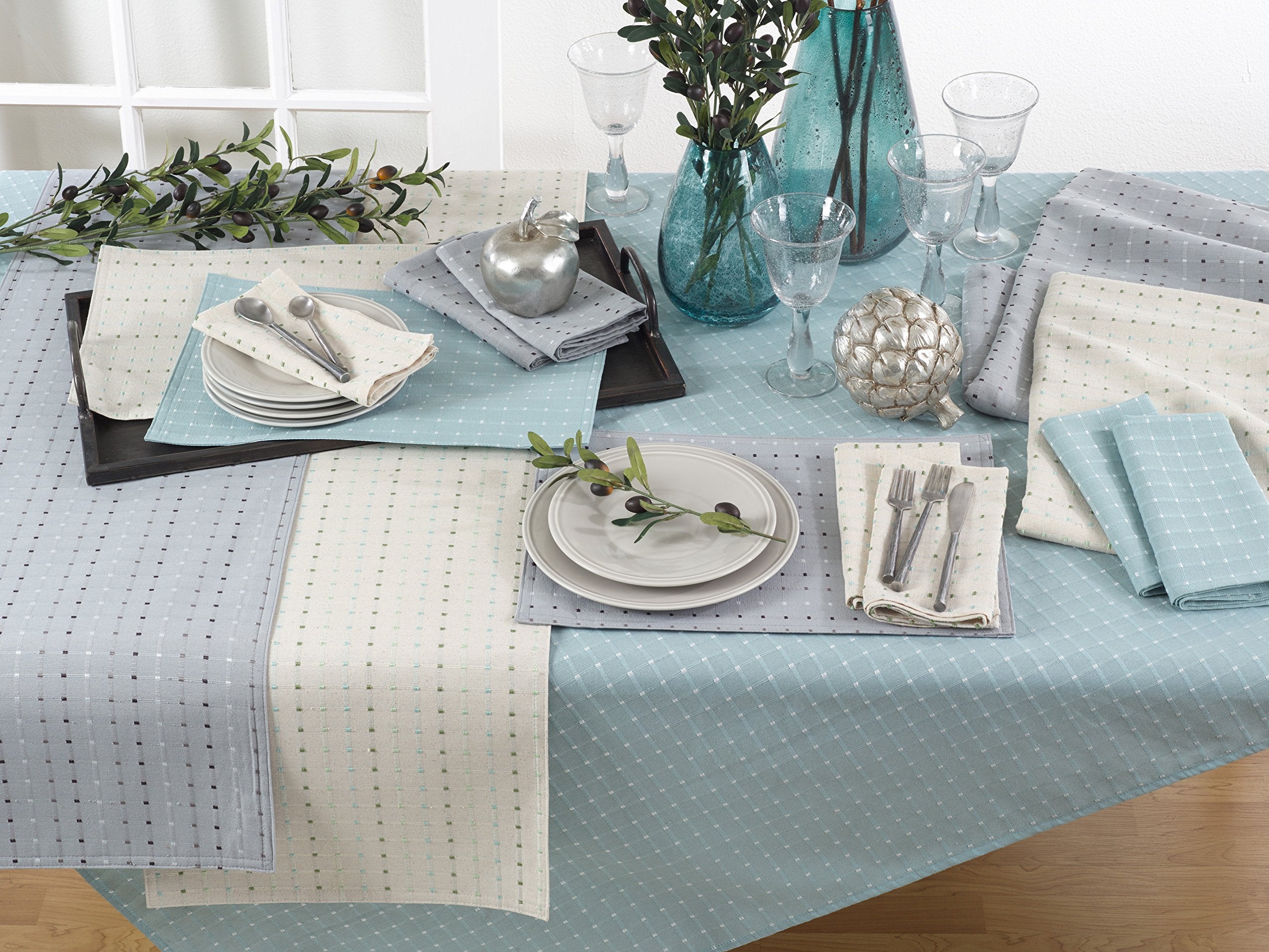 Saro Lifestyle 2136.A20S Cousu Collection Cotton Blend Stitched Line Table Napkins (Set Of 4) 20'' Aqua
