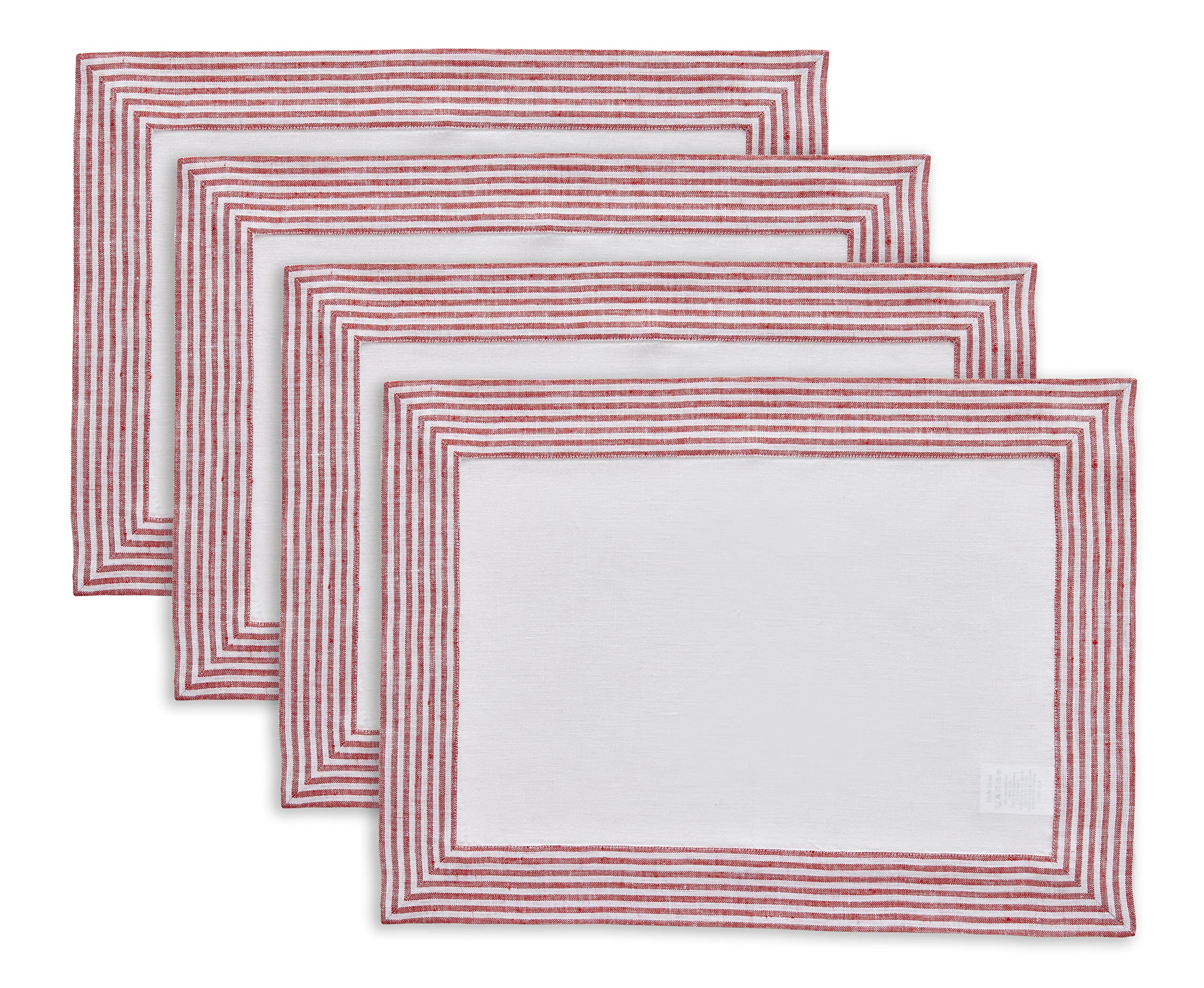 Solino Home Linen Placemats Set Of 4-100% Pure Linen Cloth Fabric Placemats Red - 19'' L X 14'' W Inch Washable Dining Place Mat