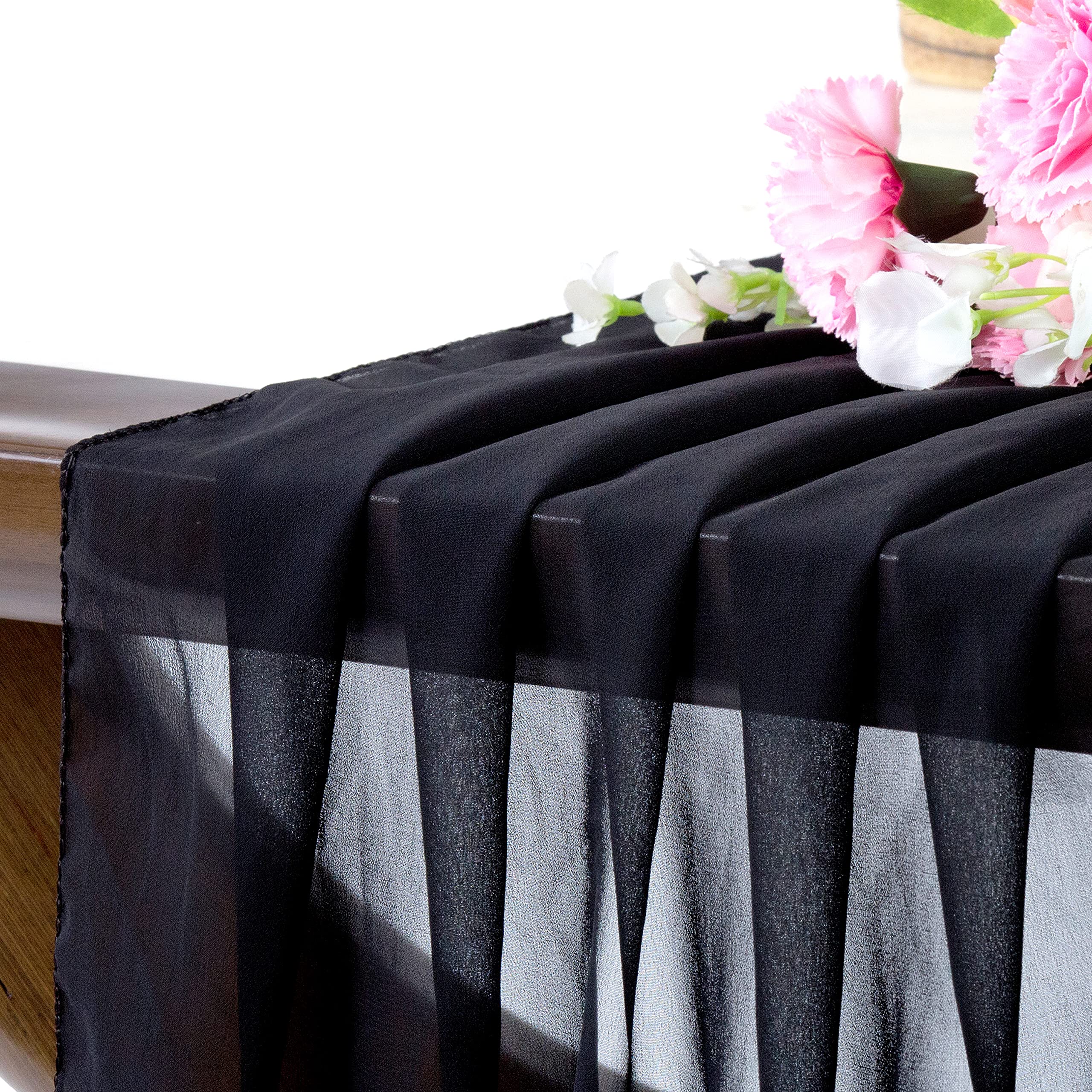 Mds Pack Of 5 Black 10Ft Chiffon Table Runner 29X120 Inches Wedding Runner For Wedding, Decorations For Birthday Parties, Banque