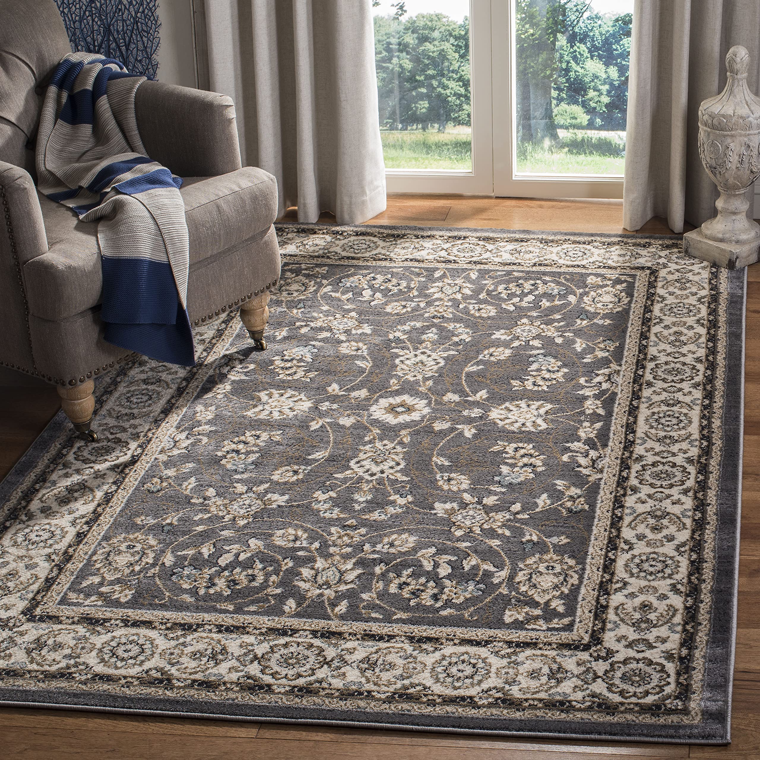SAFAVIEH Lyndhurst Collection Area Rug - 7 Square, Grey & Cream, Traditional Oriental Design, Non-Shedding & Easy Care, Ideal f