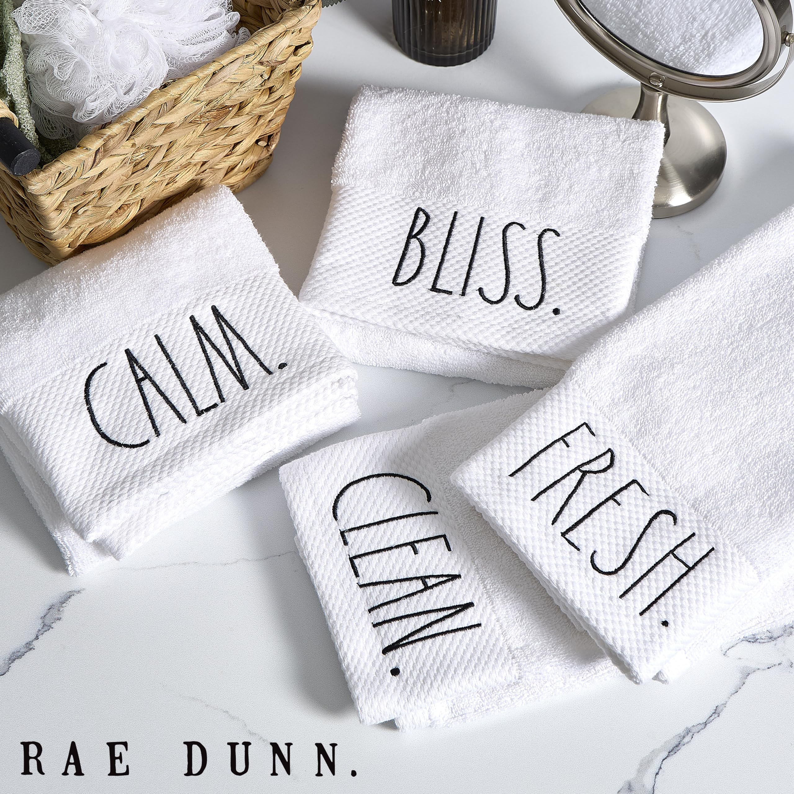 Rae Dunn Hand Towels, Embroidered Decorative Hand Towel For Kitchen And Bathroom, 100% Cotton, Highly Absorbent, 4Pack, 16X28, E
