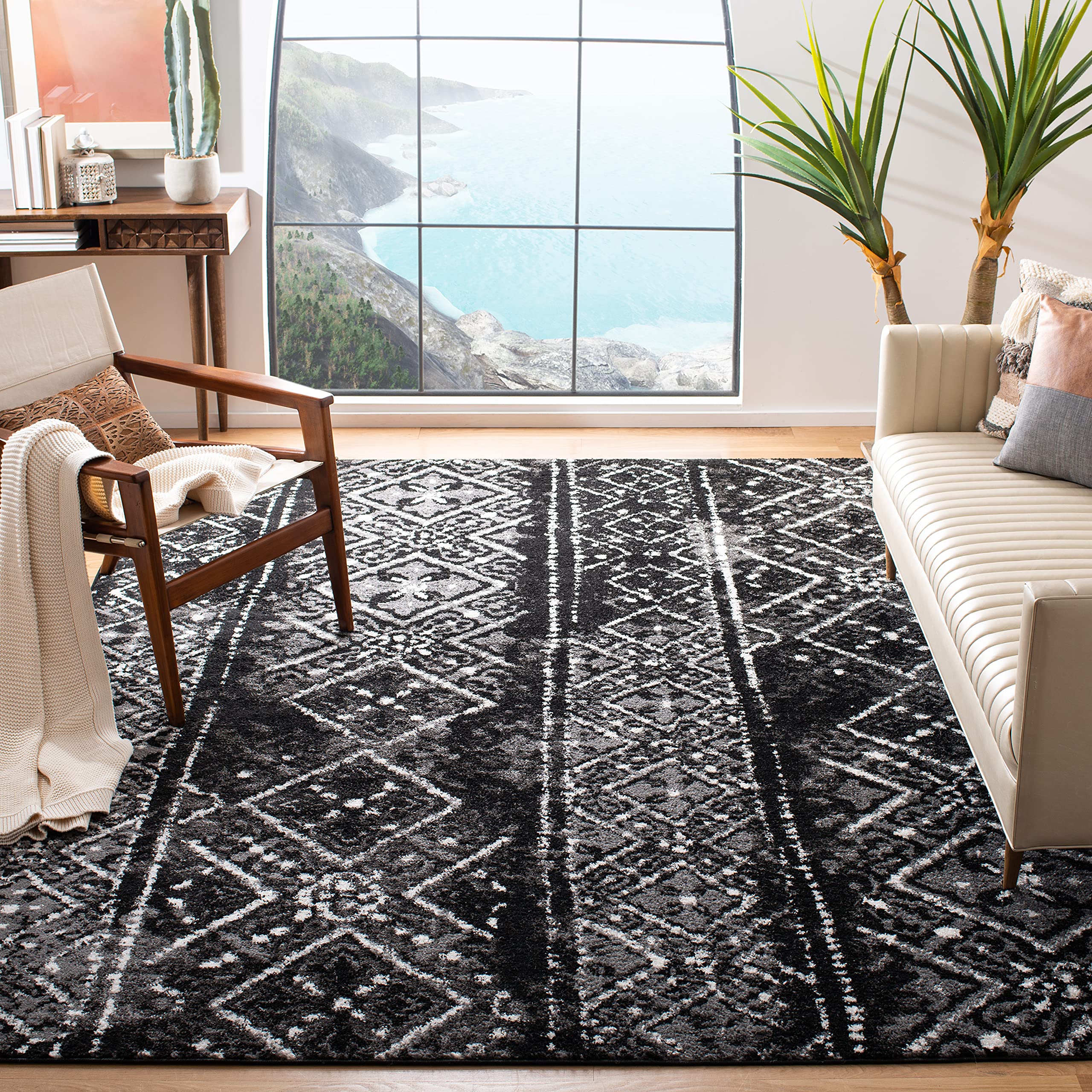 SAFAVIEH Adirondack Collection X-Large Area Rug - 11 x 15, Black & Silver, Moroccan Boho Distressed Design, Non-Shedding & Eas