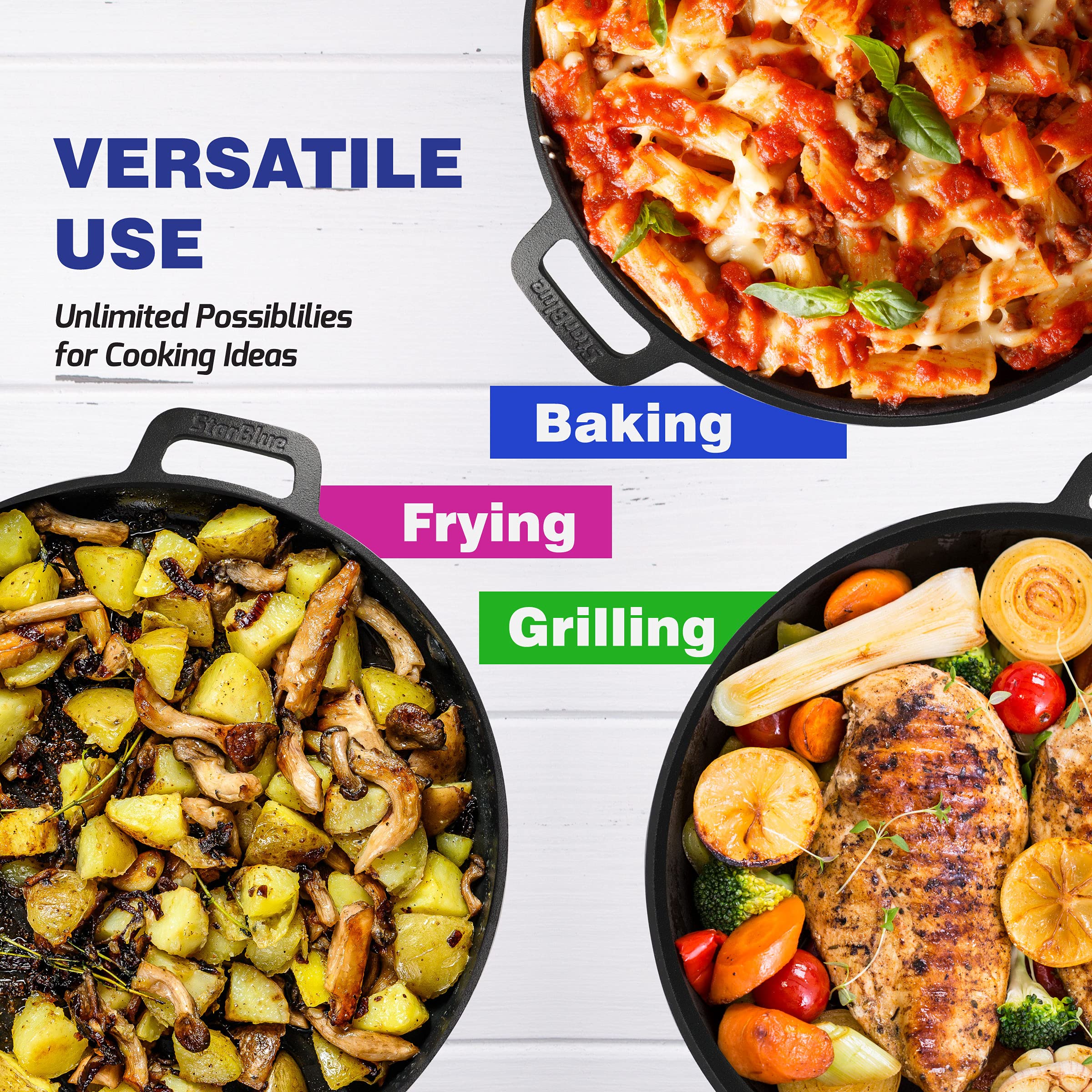 16 Inch Cast Iron Pizza Pan Round Griddle By Starblue With Free Silicone Handles And 30 Recipes Ebook- Pre-Seasoned Comal, Kitch