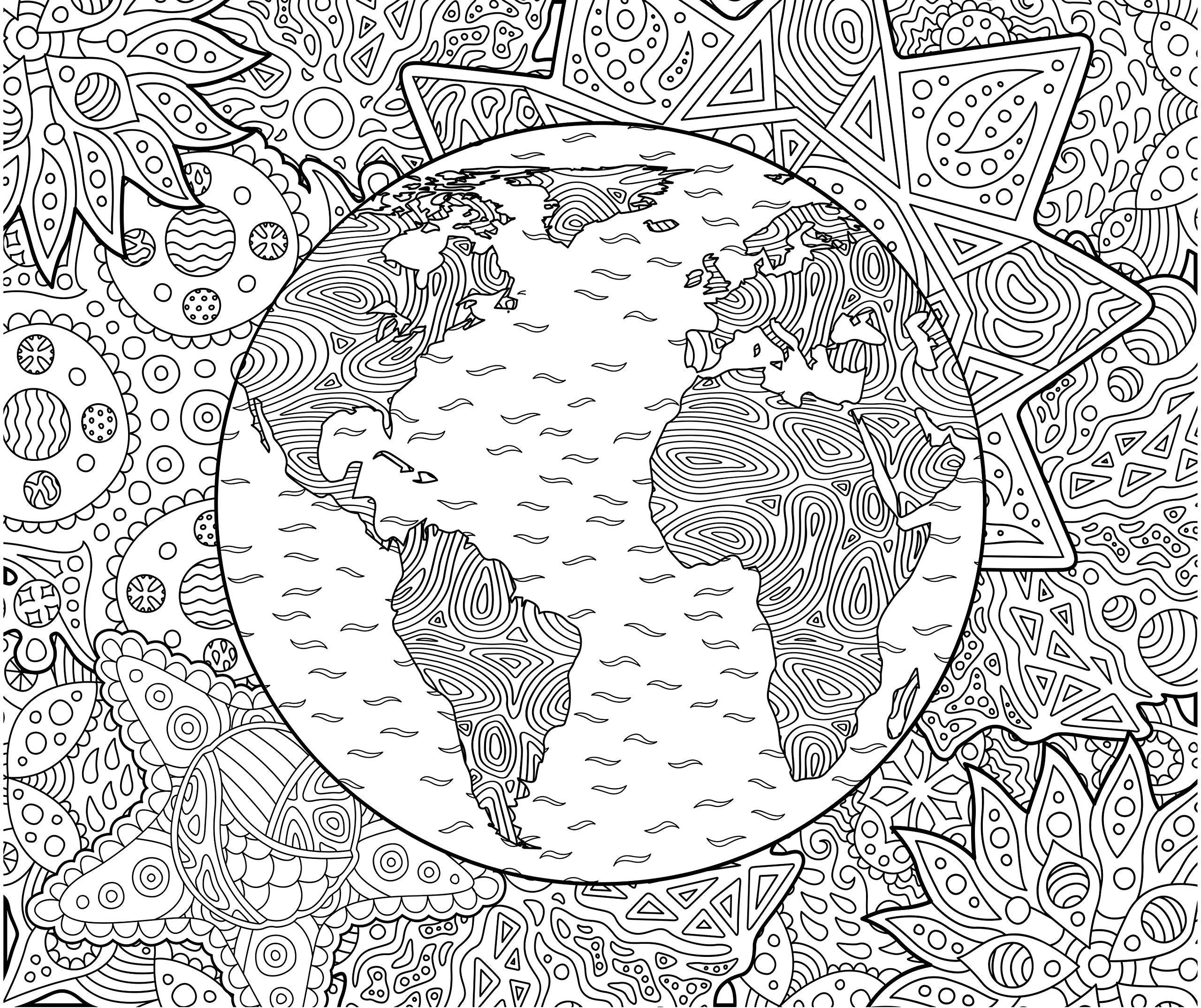 SJPRINTER Giant Coloring Poster for Kids and Adults - Great for Care Facilities  Schools  Group and Family Activities (Planet Earth  30'' x 37'')