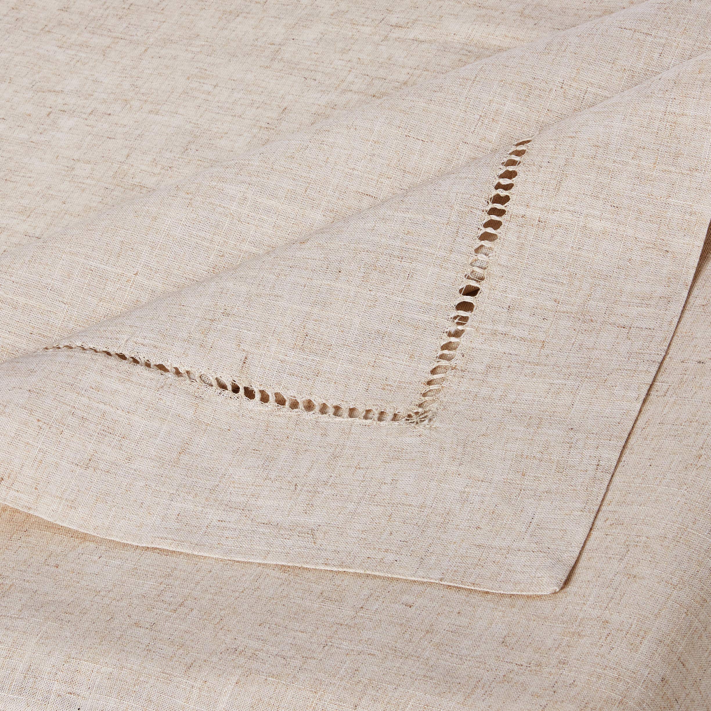 Saro Lifestyle Poly And Linen Blend Toscana Tablecloth With Hemstitch Border, Natural, 60''