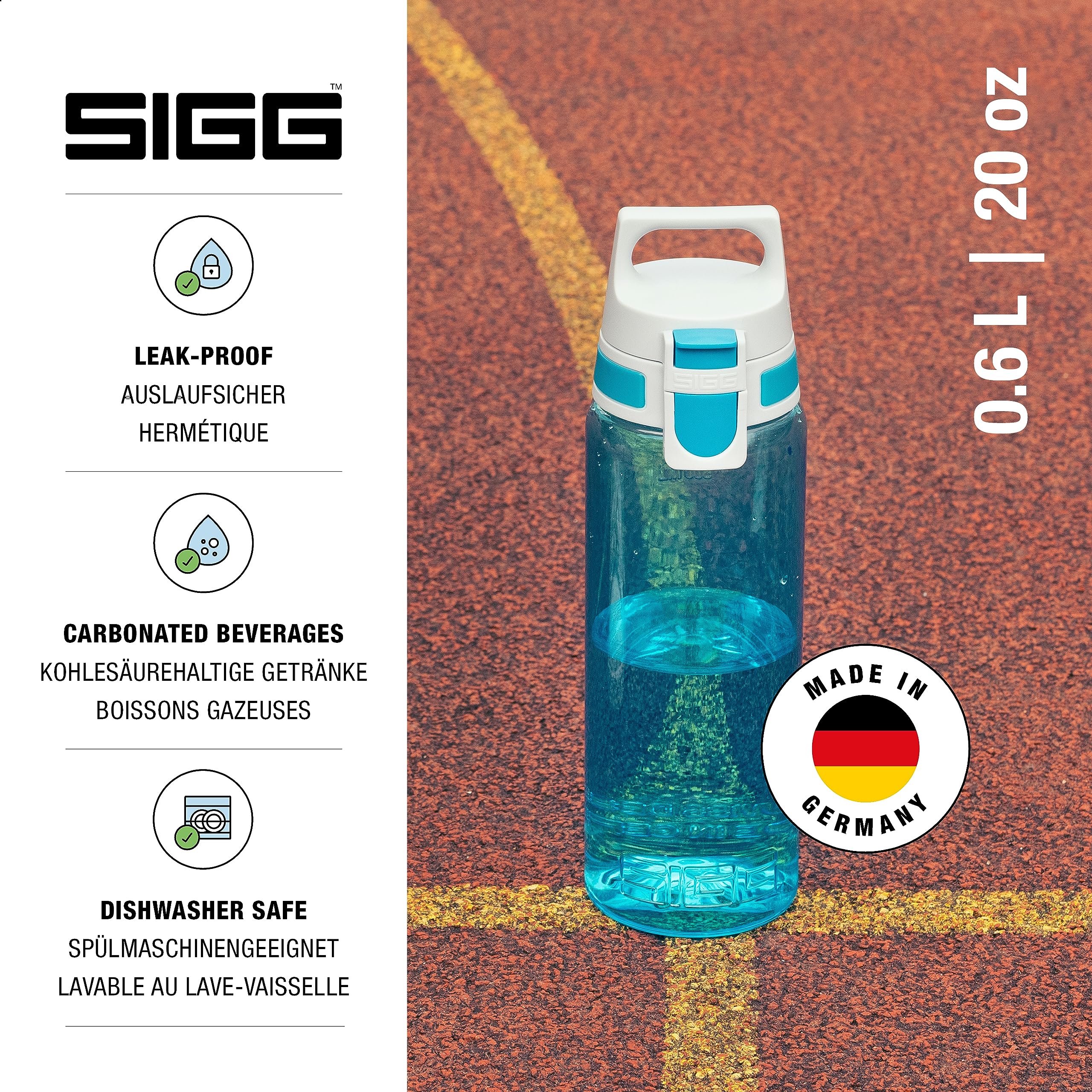 SIGG - Tritan Sports Water Bottle - Total Color Turquoise - Leakproof - Featherweight and Shatter-Proof Tritan Plastic - Dishwasher Safe - BPA Free - 20 Oz