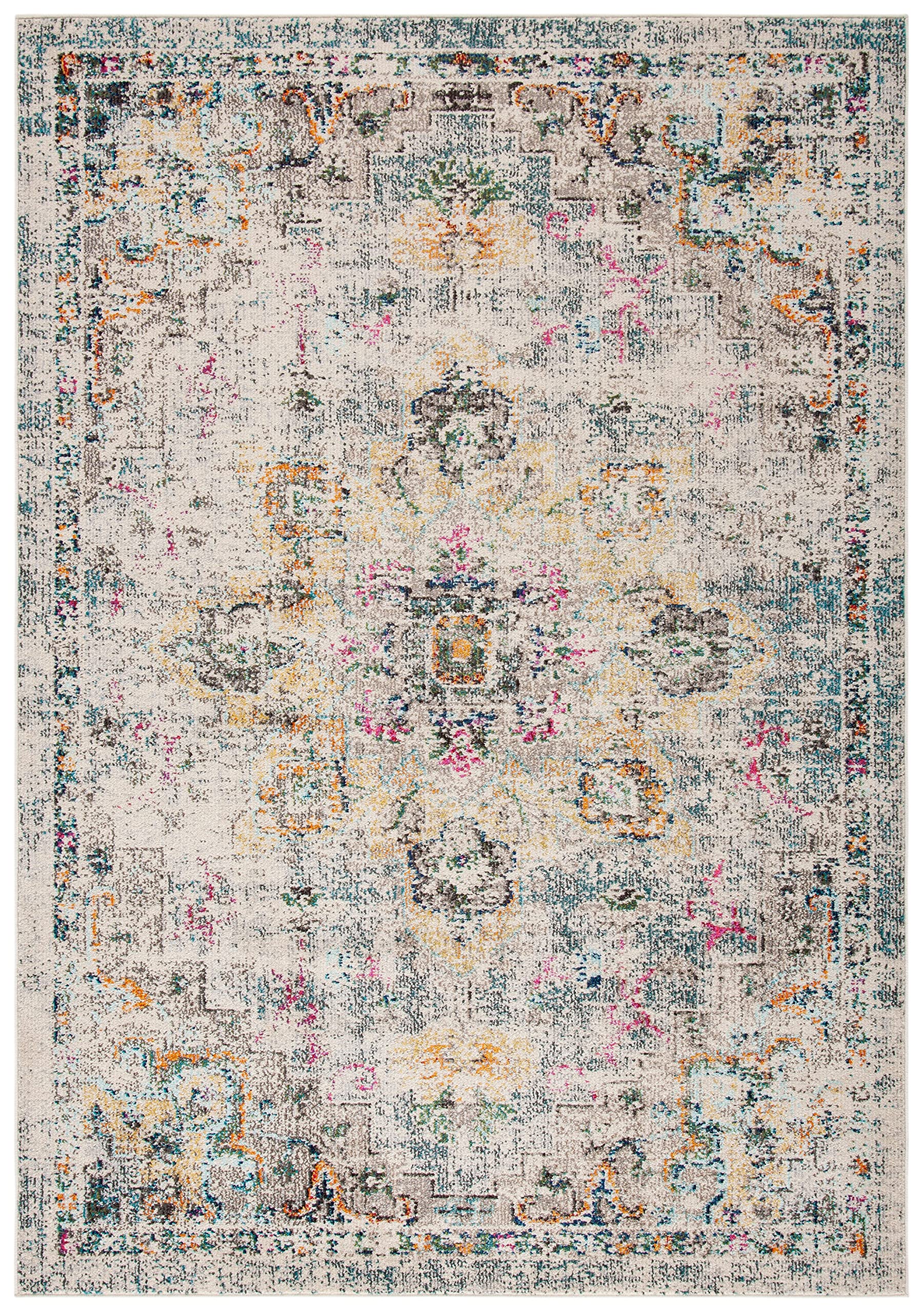 SAFAVIEH Madison Collection Accent Rug - 22 x 4, Grey & Gold, Medallion Distressed Design, Non-Shedding & Easy Care, Ideal for