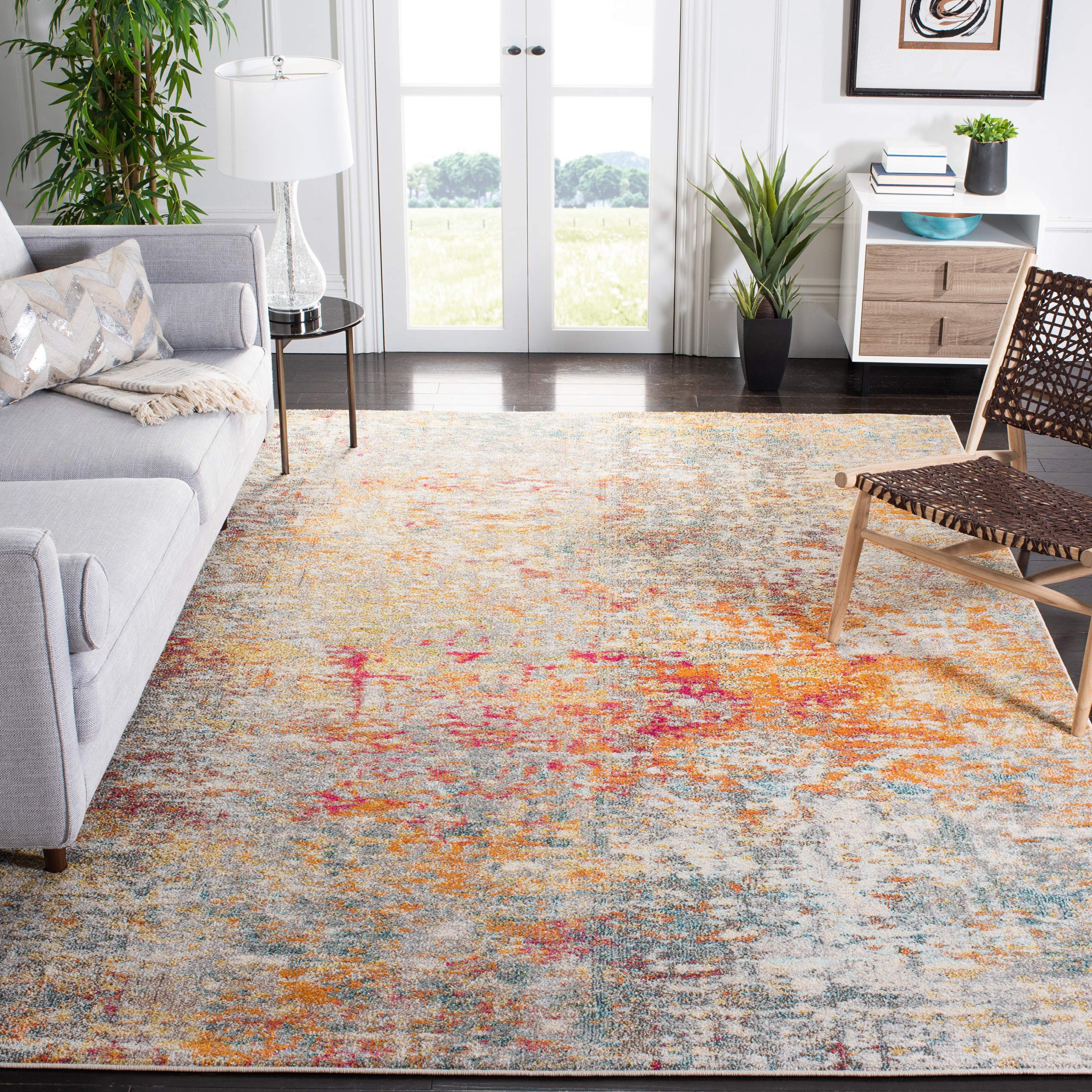 SAFAVIEH Madison Collection 11 Square Grey / Turquoise MAD460G Modern Abstract Non-Shedding Living Room Bedroom Dining Home Off