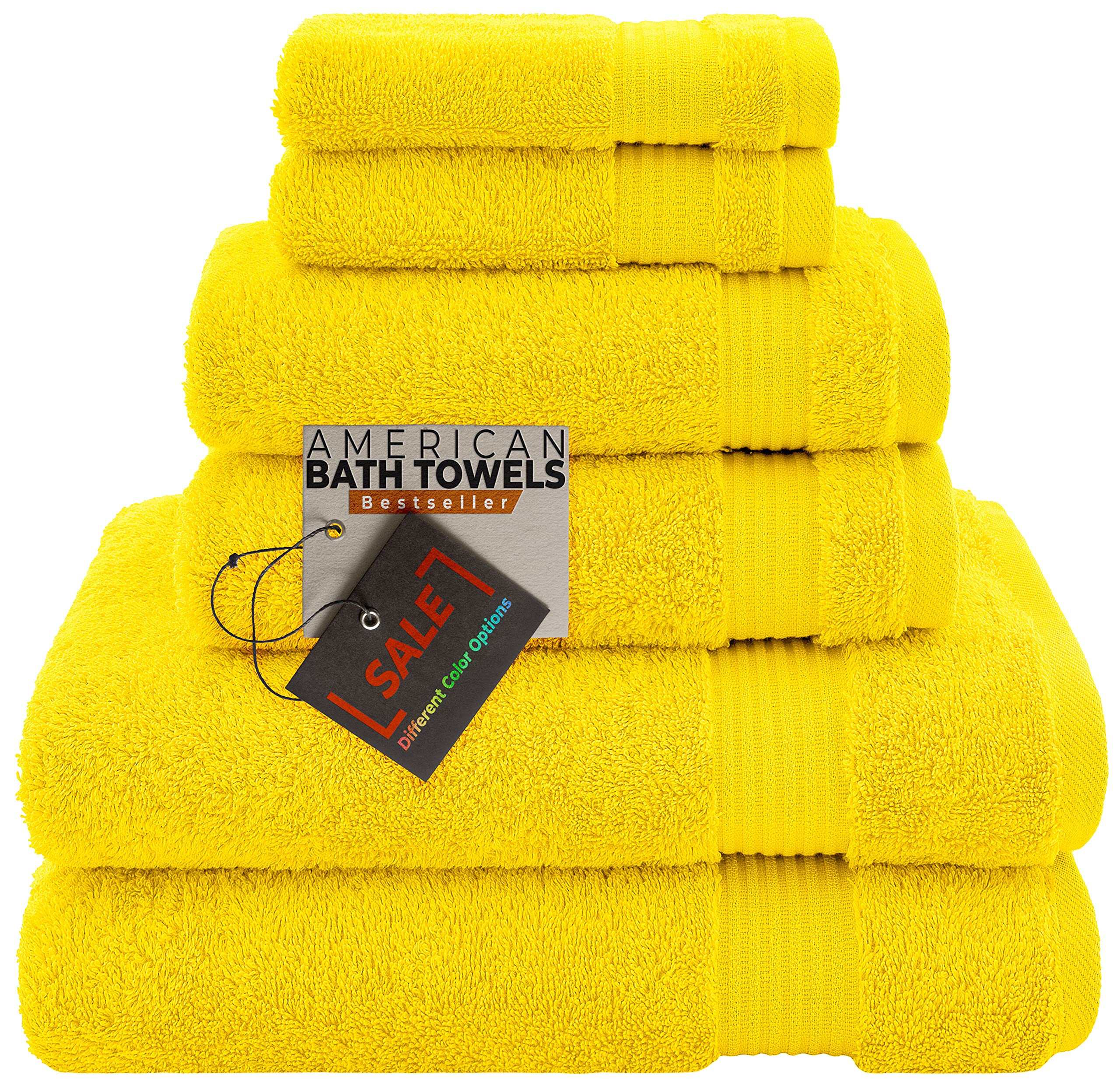100% Cotton 6 Piece Turkish Towel Set, Ultra Soft Absorbent Bathroom Towel Set, 2 Bath Towels 2 Hand Towels 2 Washcloths, Yellow