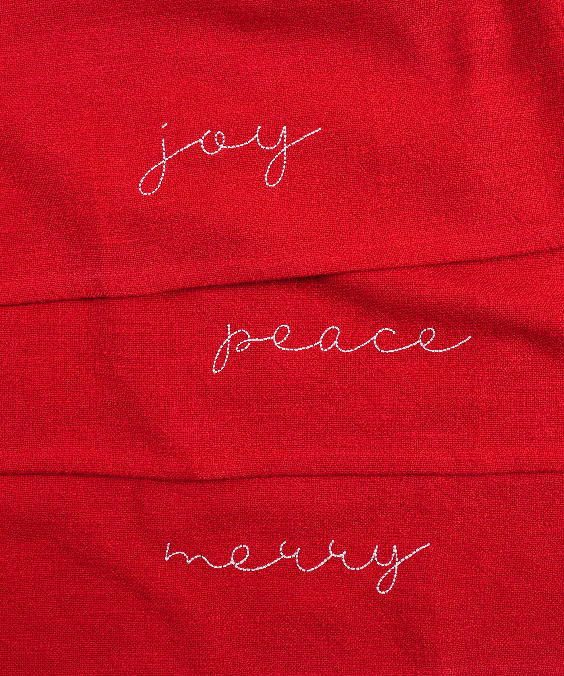 KAF Home Embroidered Holiday Dinner Napkins - 100% Cotton Enzyme Washed Slubbed Cloth Napkins - Set of 4 (Peace)
