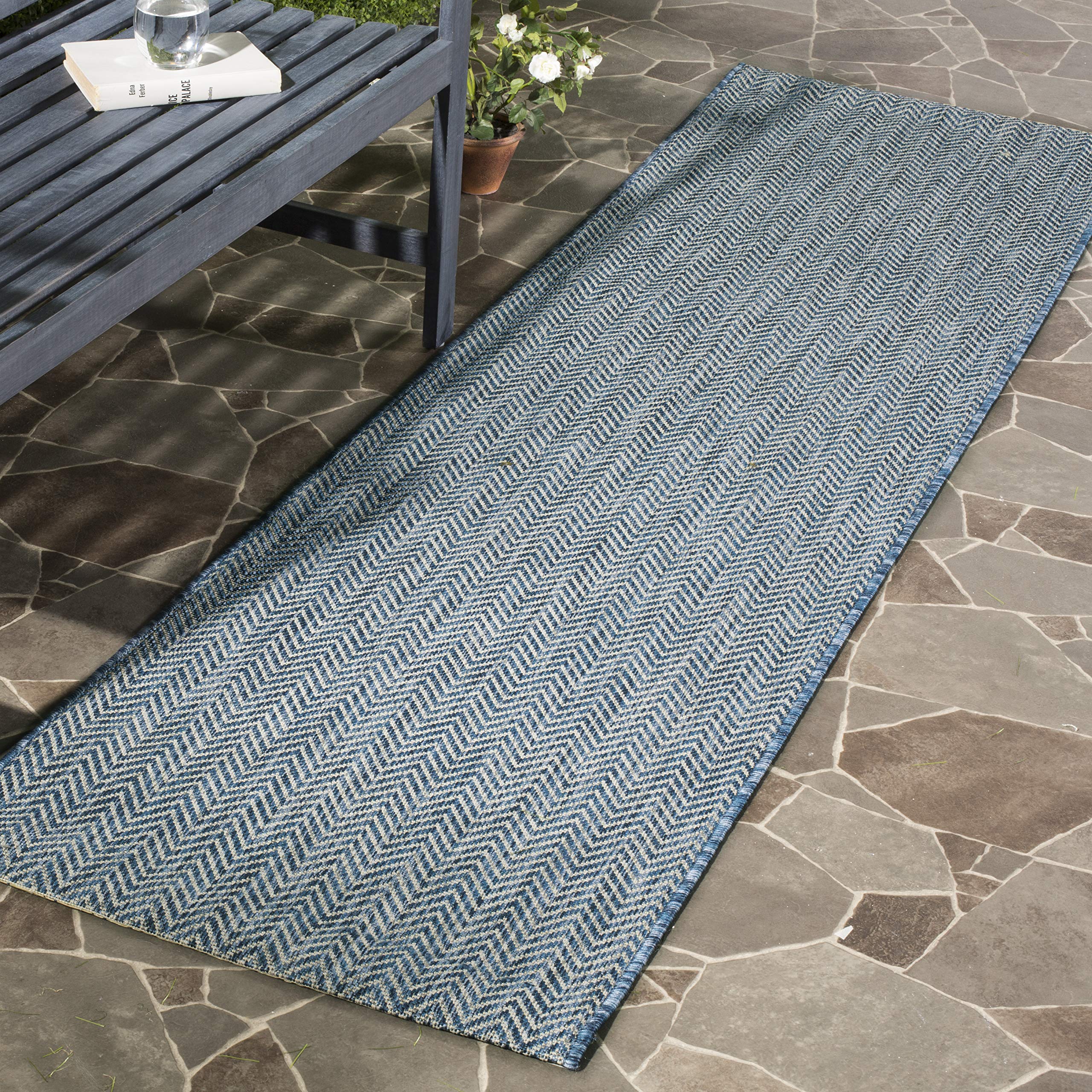 SAFAVIEH Courtyard Collection 23 x 22 Navy/Grey CY8022 Indoor/ Outdoor Patio Backyard Mudroom Runner Rug