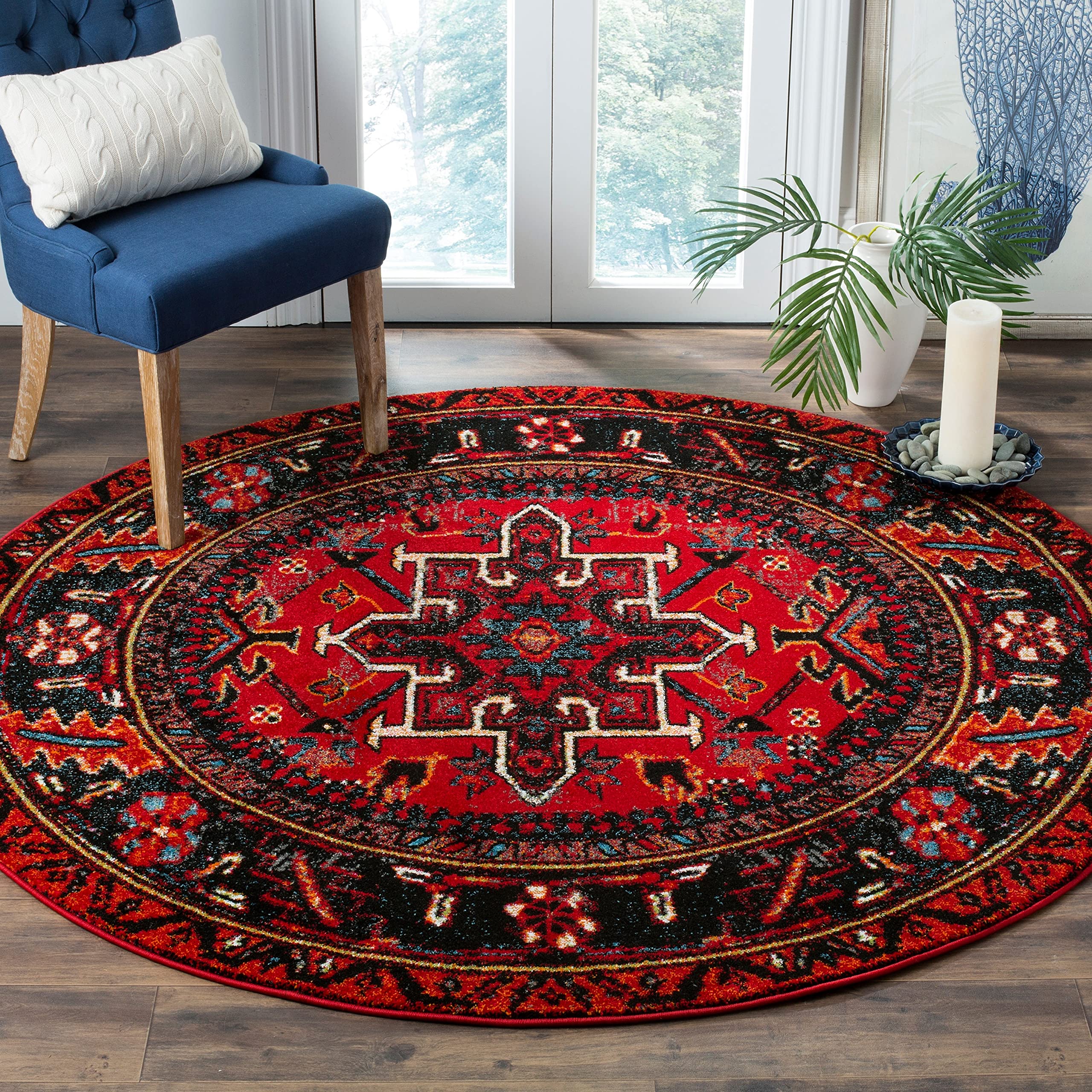 SAFAVIEH Vintage Hamadan Collection 3 Round Red / Multi VTH211A Oriental Traditional Persian Non-Shedding Dining Room Entryway 