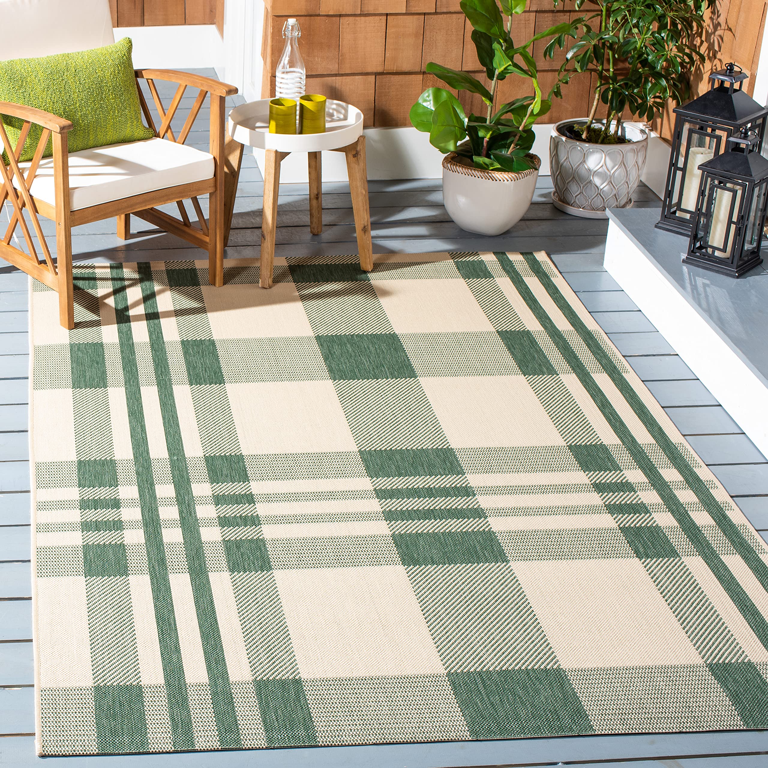 SAFAVIEH Courtyard Collection 67 x 96 Green/Beige CY6201 Plaid Indoor/ Outside Waterproof Easy cleansingPatio Backyard Mudroom